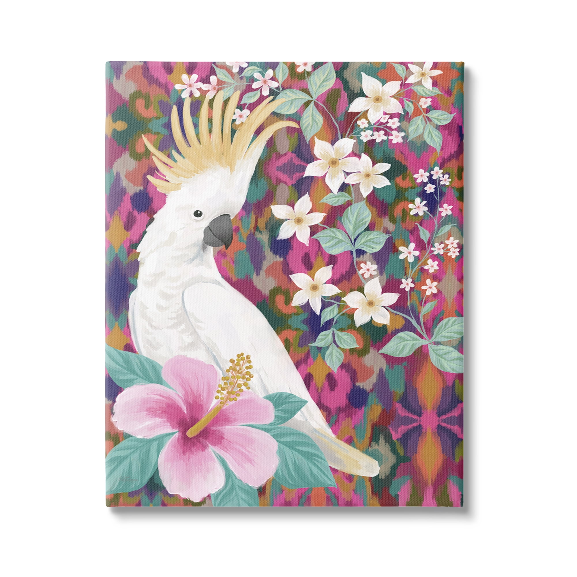 Stupell Industries Cockatoo with Floral Hibiscus Animals & Insects Painting Gallery Wrapped Canvas Art Print Wall Art, 30 x 40