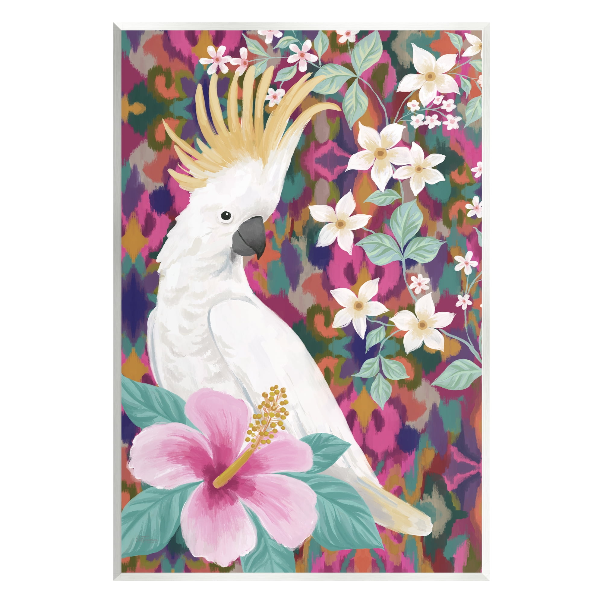 Stupell Industries Cockatoo with Floral Hibiscus Animals & Insects Painting Unframed Art Print Wall Art, 13 x 19