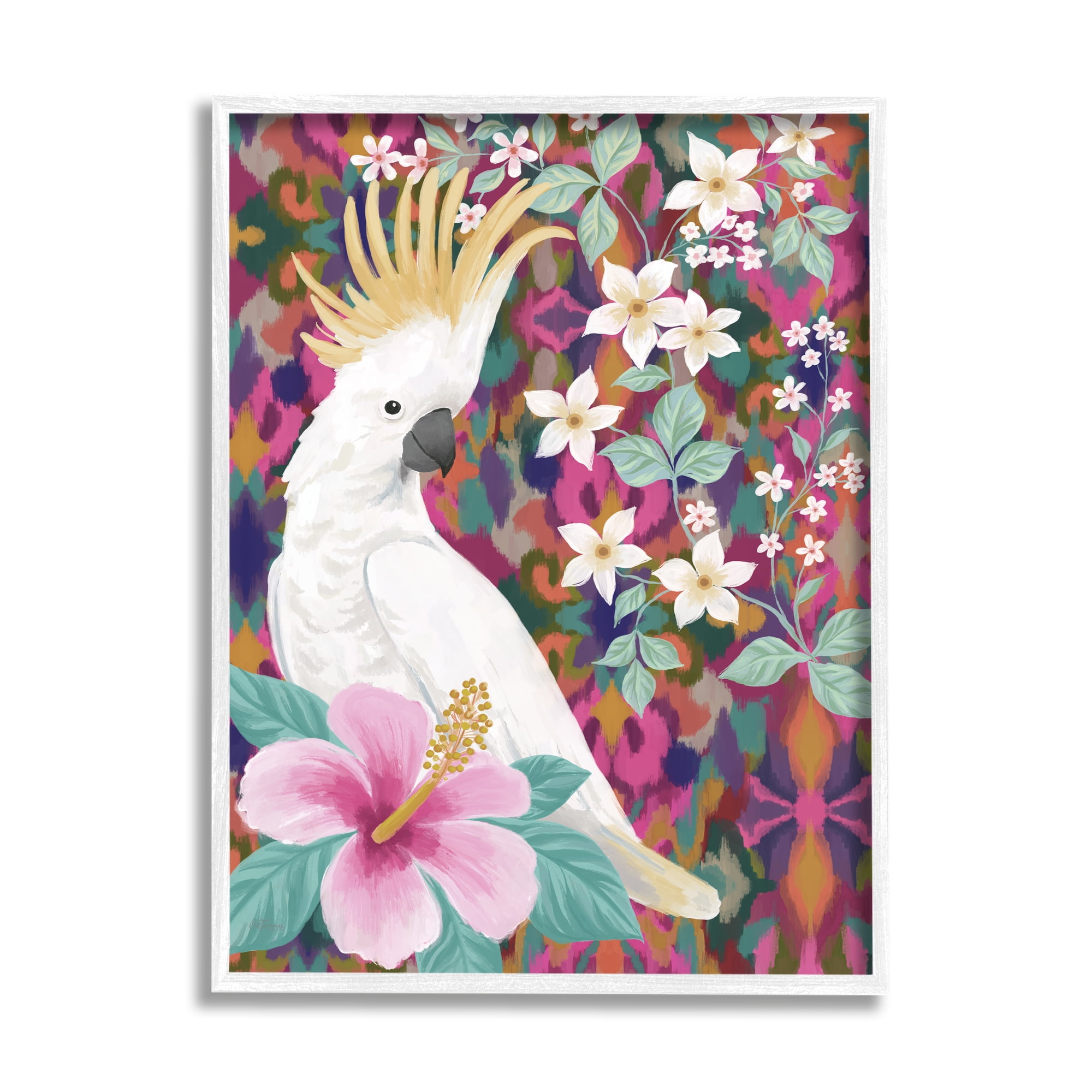 Stupell Industries Cockatoo with Floral Hibiscus Animals & Insects Painting White Framed Art Print Wall Art, 11 x 14