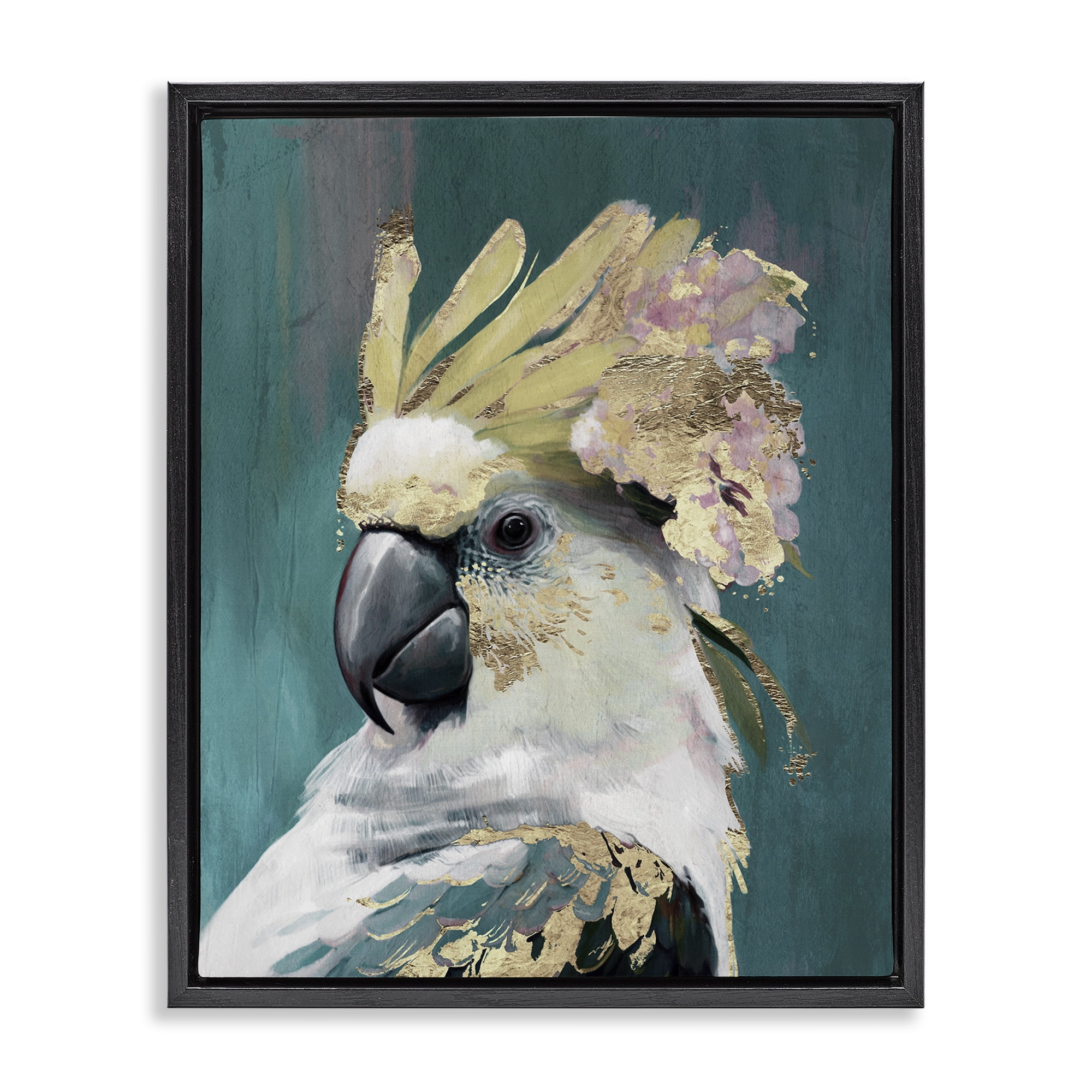 Stupell Industries Cockatoo with Gold Accents Animals Painting Black Floater Framed Canvas Art Print Wall Art, 17 x 21
