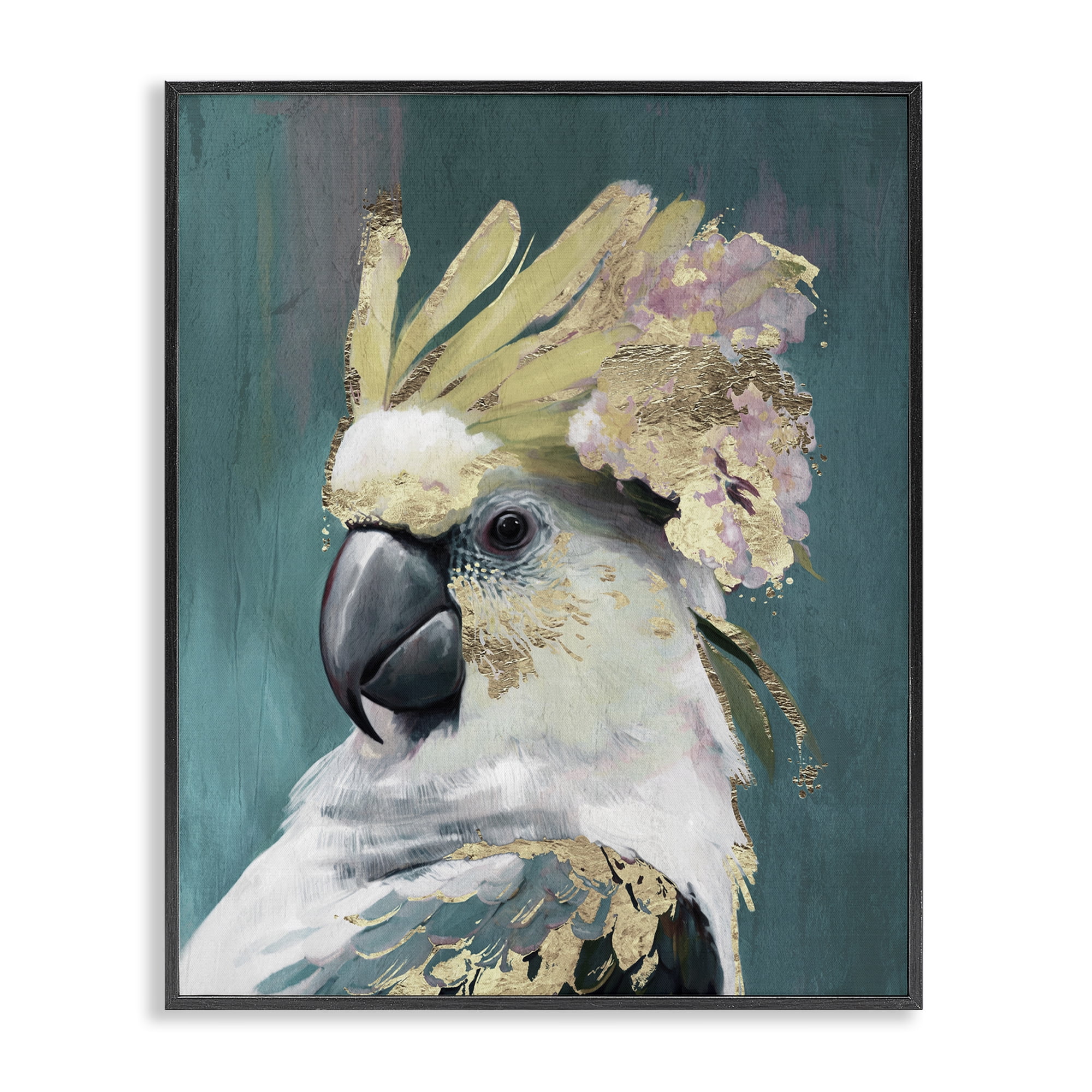 Stupell Industries Cockatoo with Gold Accents Animals Painting Black Framed Art Print Wall Art, 16 x 20