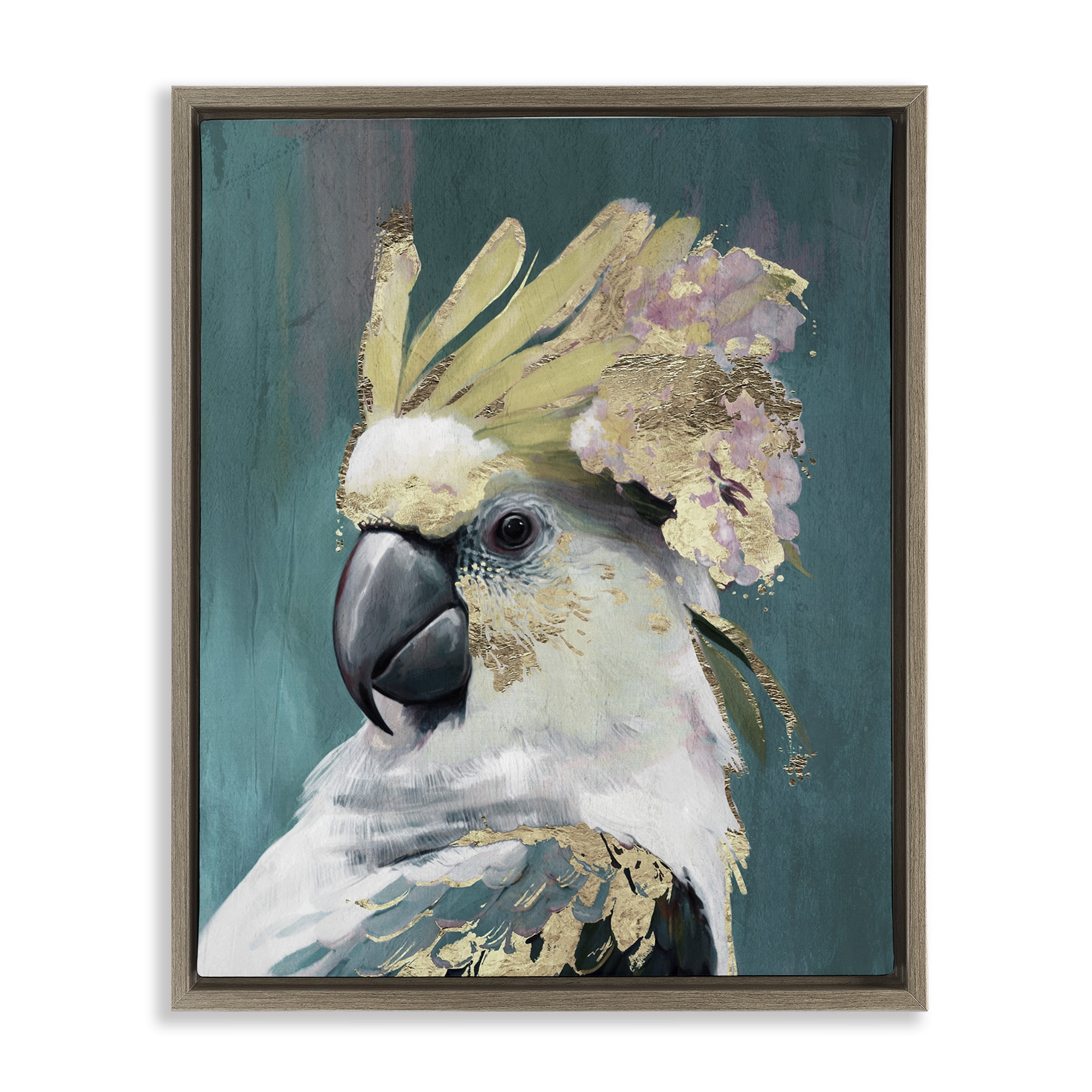 Stupell Industries Cockatoo with Gold Accents Animals Painting Brown Floater Framed Canvas Art Print Wall Art, 17 x 21