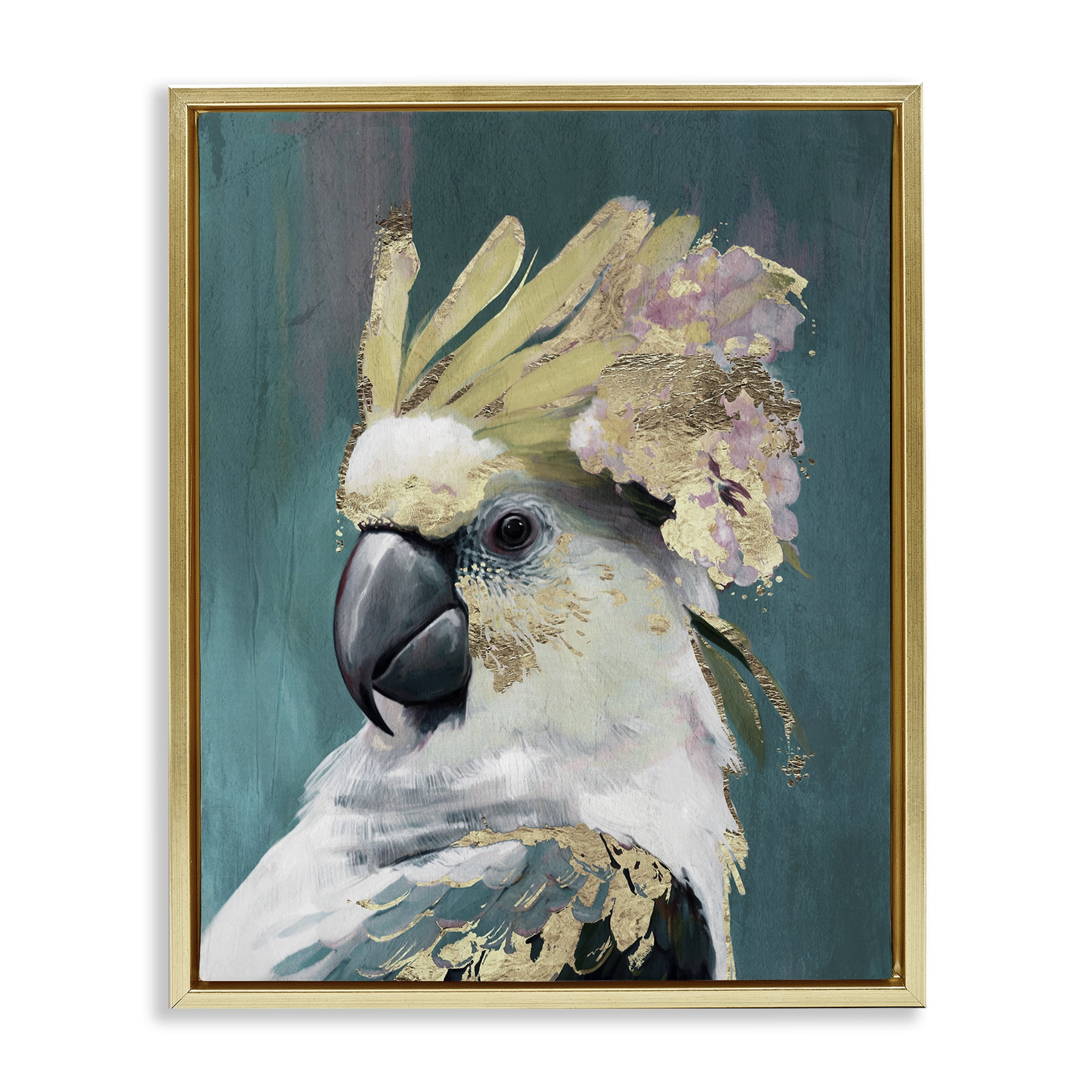 Stupell Industries Cockatoo with Gold Accents Animals Painting Gold Floater Framed Canvas Art Print Wall Art, 17 x 21