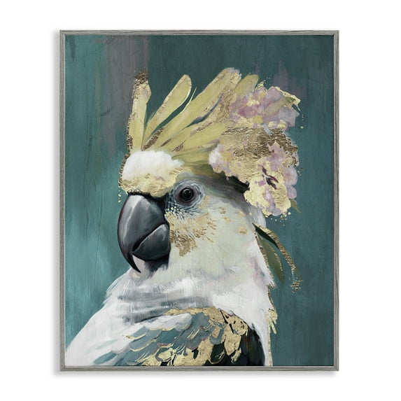 Stupell Industries Cockatoo with Gold Accents Animals Painting Gray Framed Art Print Wall Art, 11 x 14
