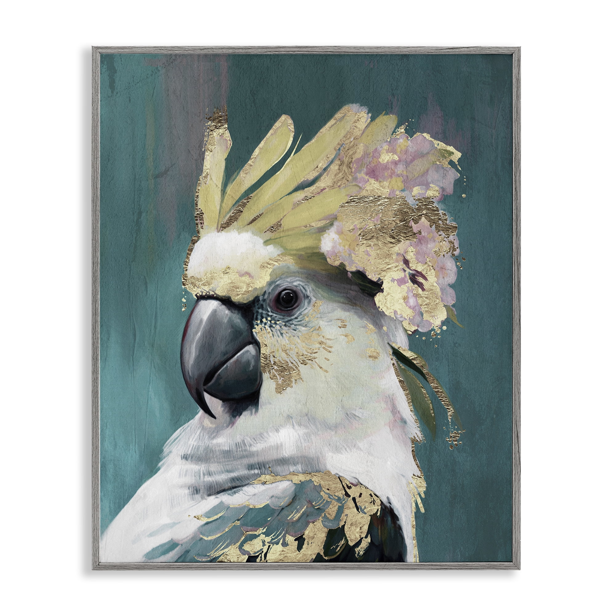 Stupell Industries Cockatoo with Gold Accents Animals Painting Gray Framed Art Print Wall Art, 24 x 30