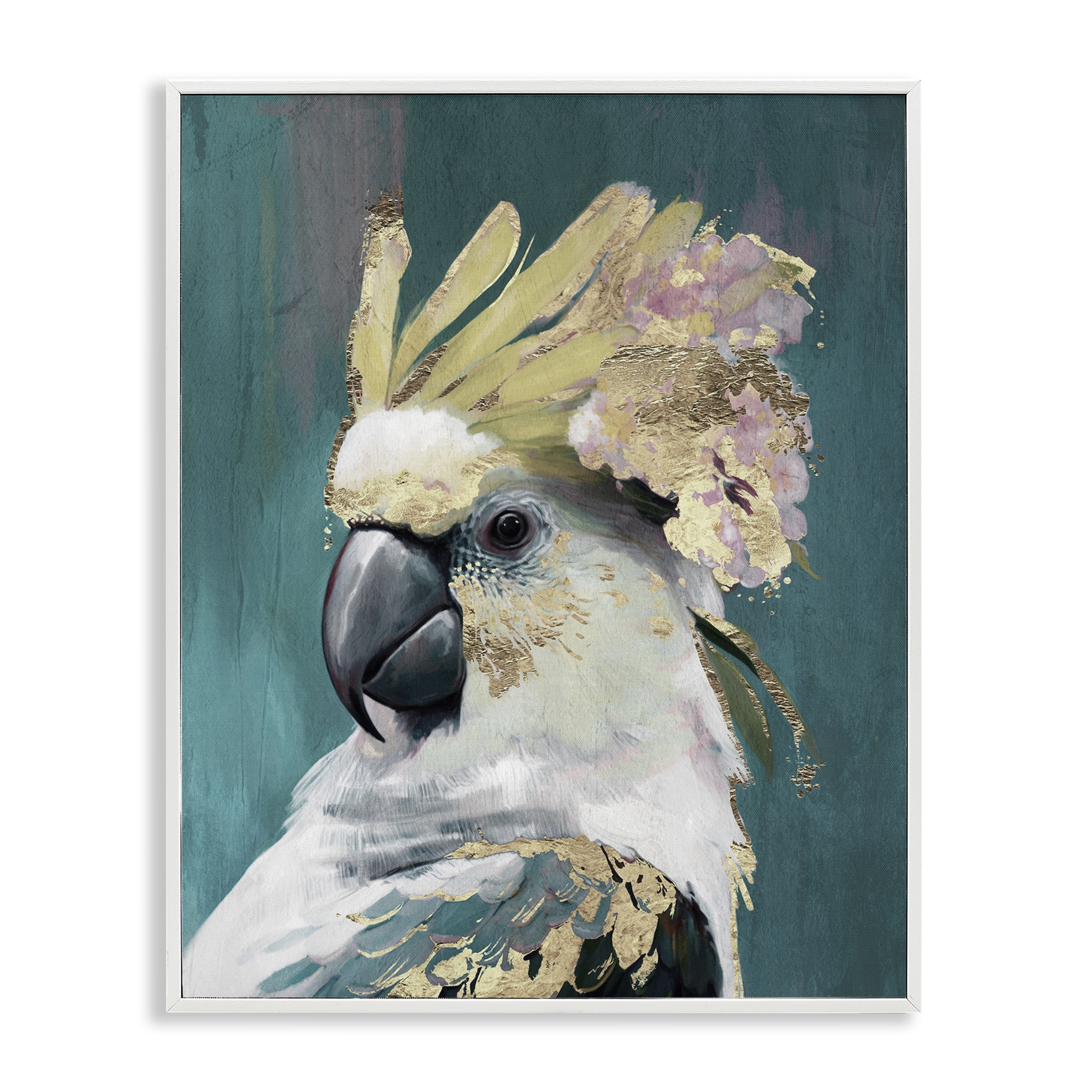 Stupell Industries Cockatoo with Gold Accents Animals Painting White Framed Art Print Wall Art, 11 x 14