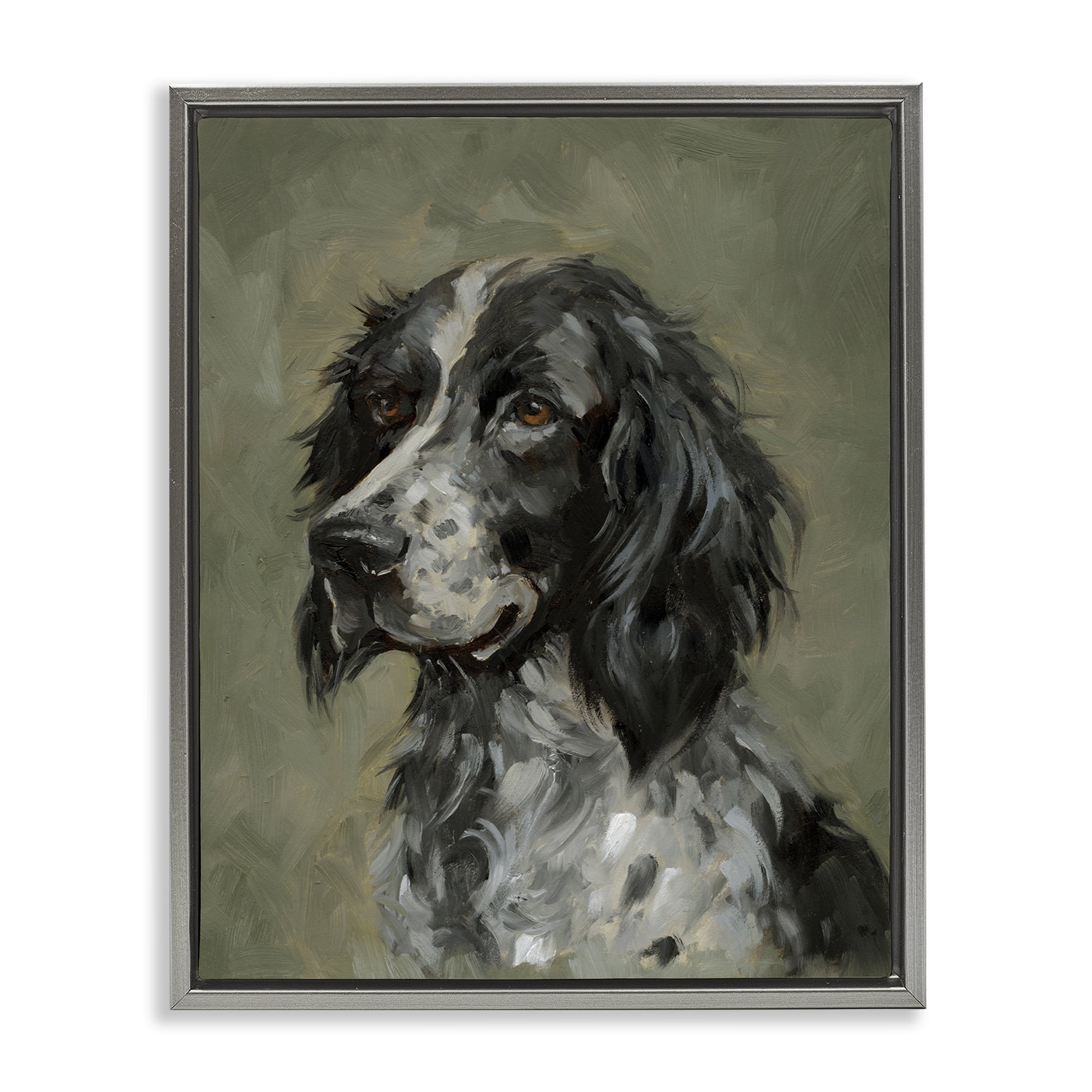 Stupell Industries Cocker Spaniel Portrait Animals & Insects Painting Gray Floater Framed Canvas Art Print Wall Art, 25 x 31