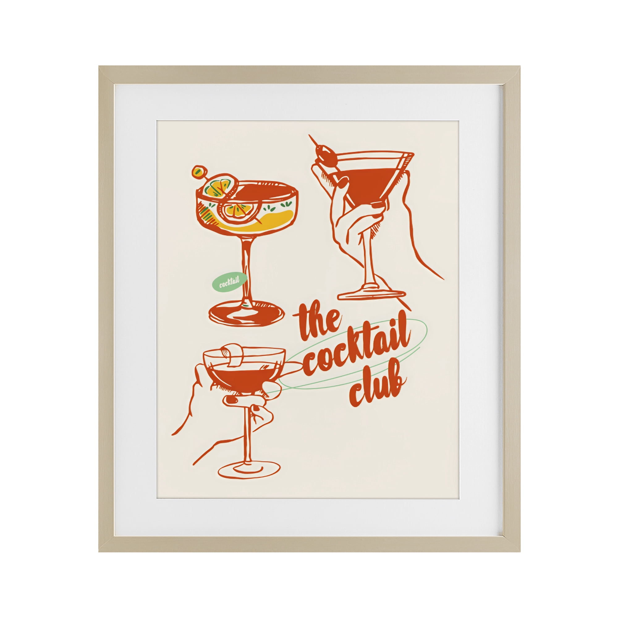Stupell Industries Cocktail Club Toasting Glasses Birch Framed Print Under Glass, design by The Prints Vibe