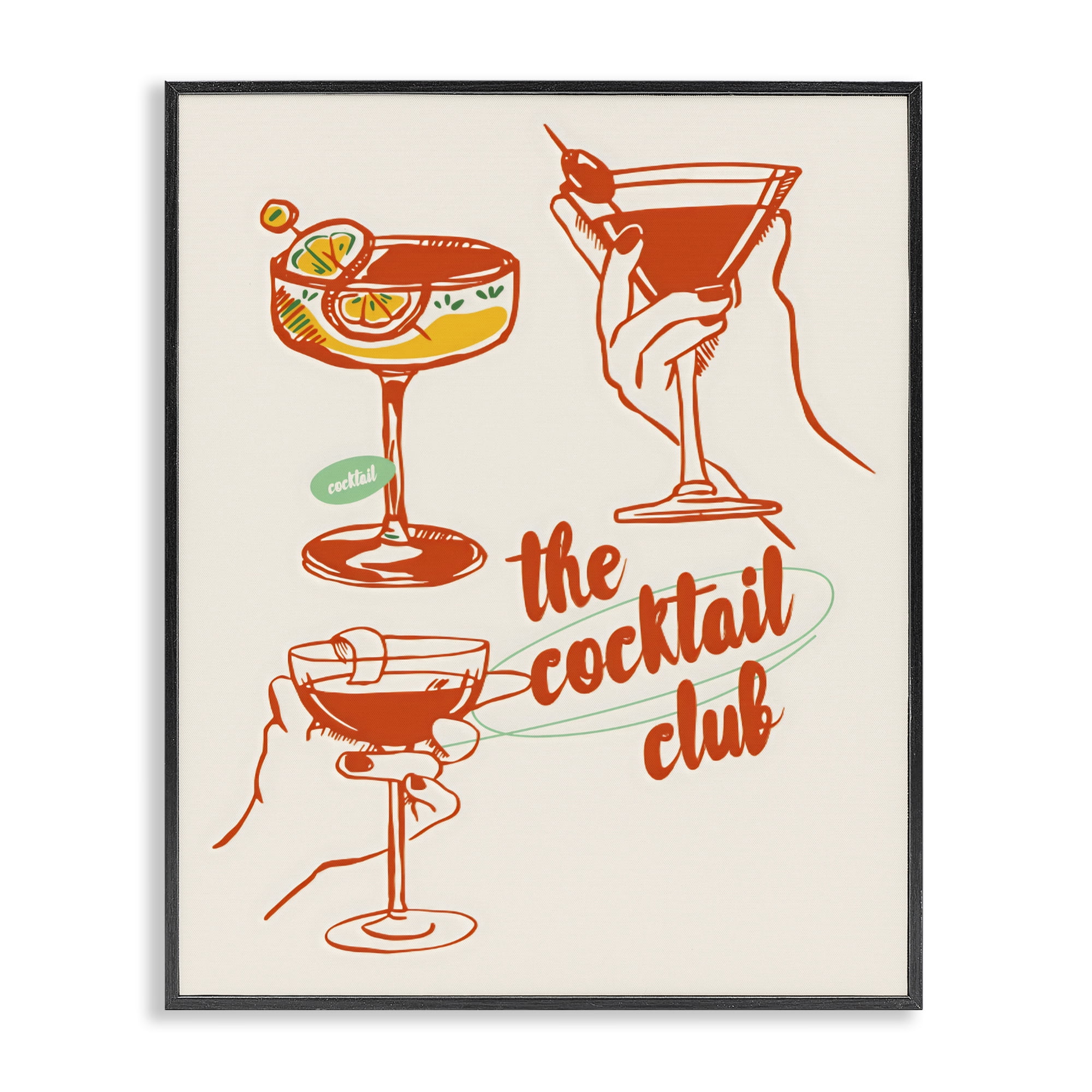 Stupell Industries Cocktail Club Toasting Glasses Black Framed Giclee Art, design by The Prints Vibe