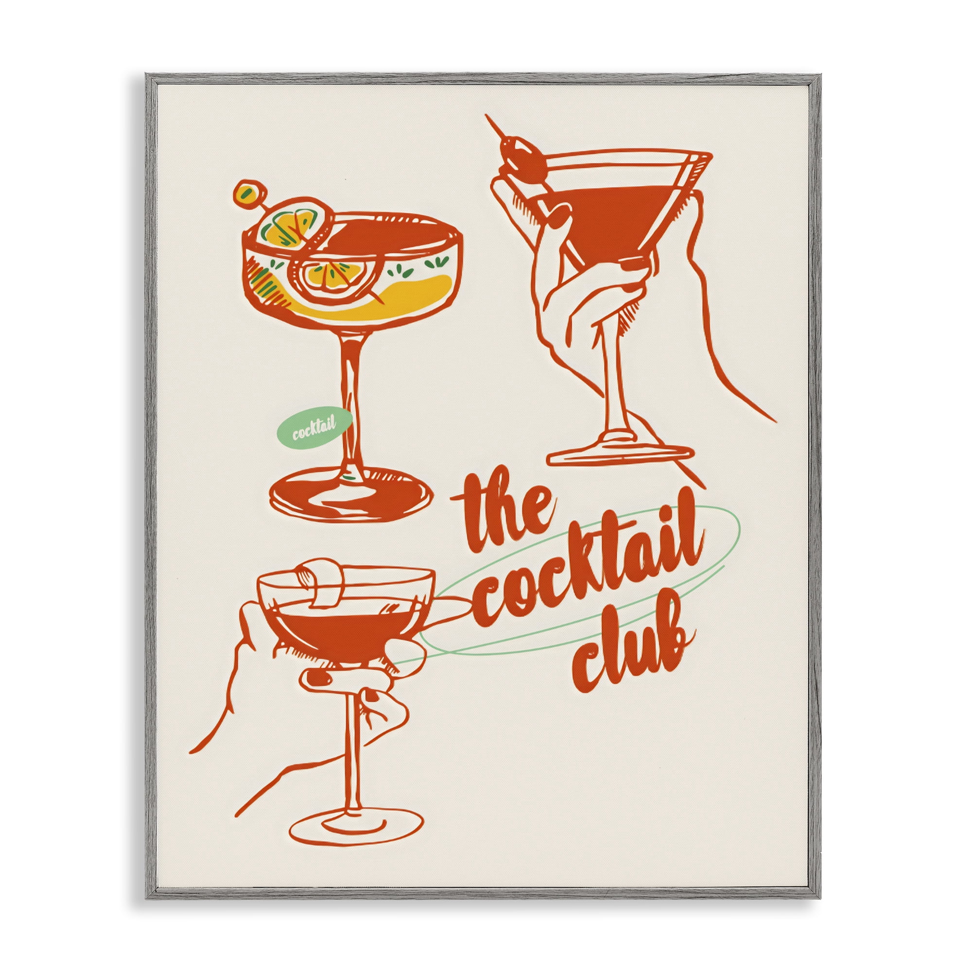 Stupell Industries Cocktail Club Toasting Glasses Gray Framed Giclee Art, design by The Prints Vibe