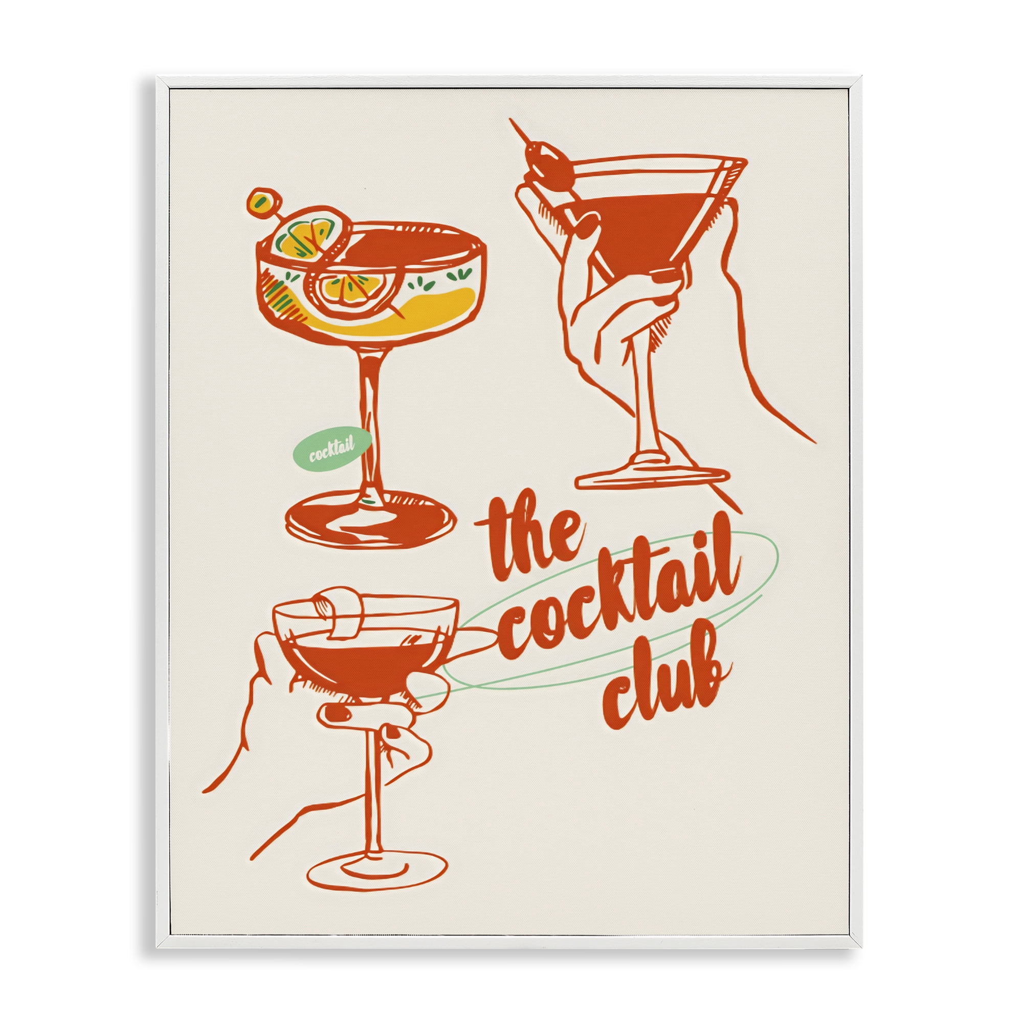 Stupell Industries Cocktail Club Toasting Glasses White Framed Giclee Art, design by The Prints Vibe