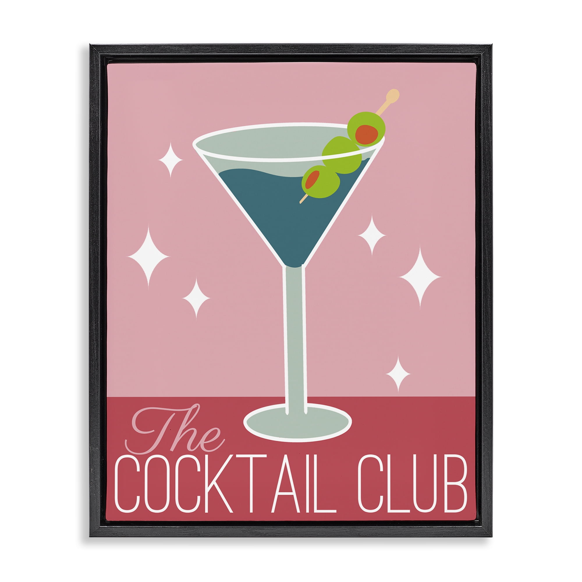 Stupell Industries Cocktail Club Typography Food & Beverage Painting Black Floater Framed Canvas Art Print Wall Art, 25 x 31