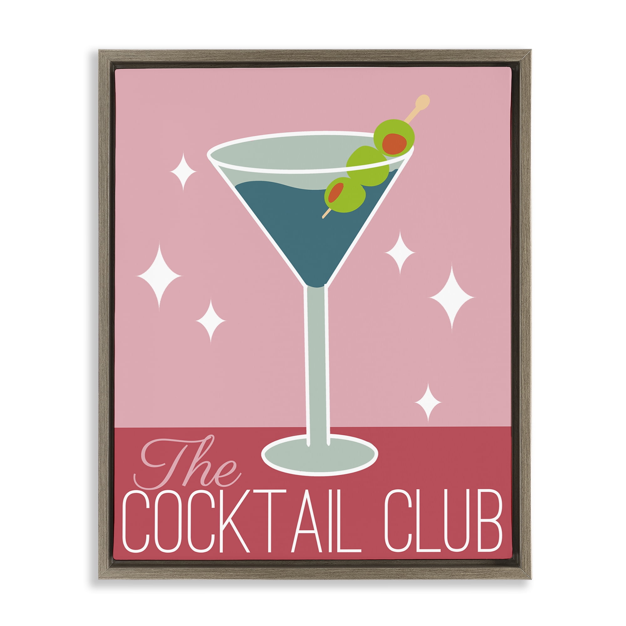 Stupell Industries Cocktail Club Typography Food & Beverage Painting Brown Floater Framed Canvas Art Print Wall Art, 17 x 21