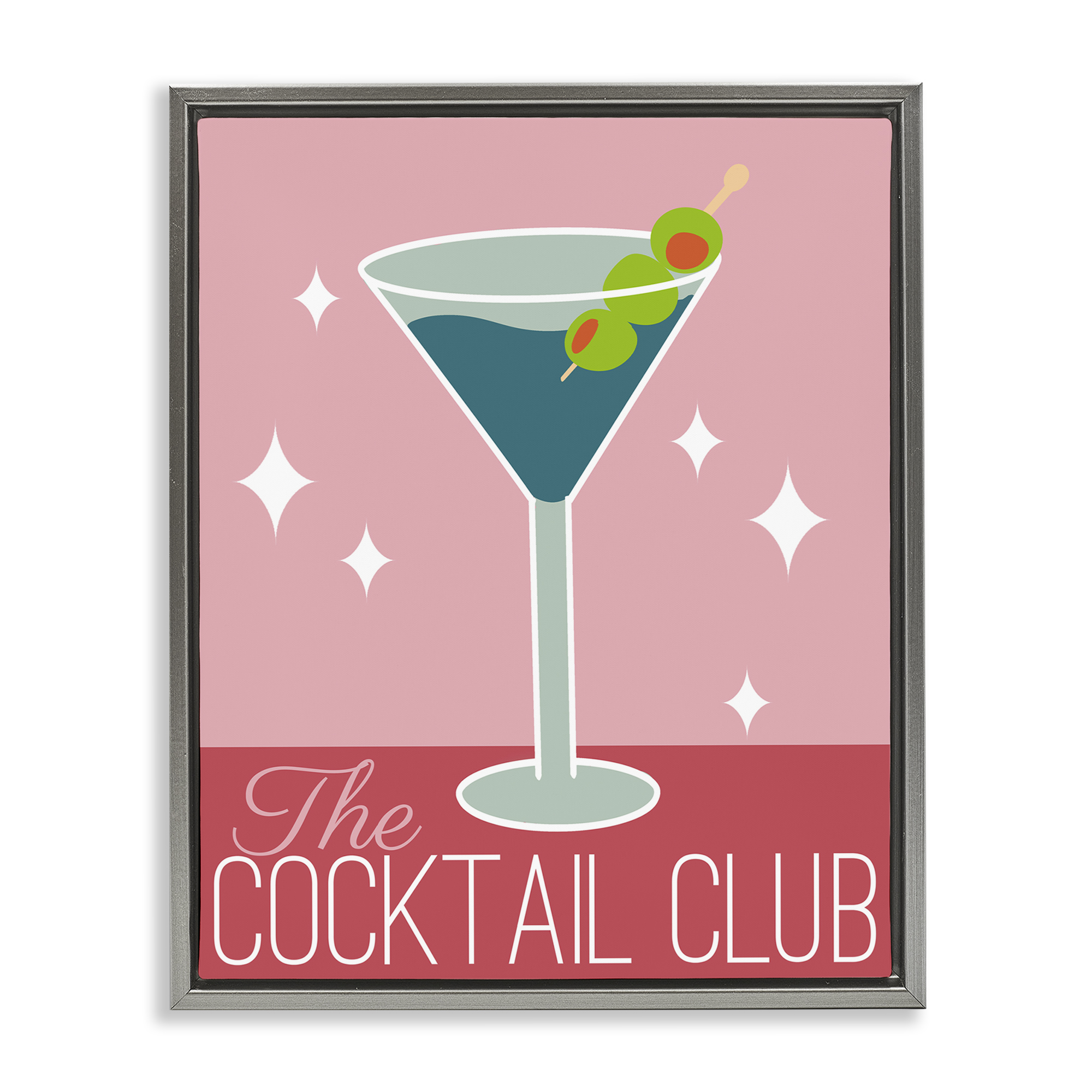 Stupell Industries Cocktail Club Typography Food & Beverage Painting Gray Floater Framed Canvas Art Print Wall Art, 17 x 21