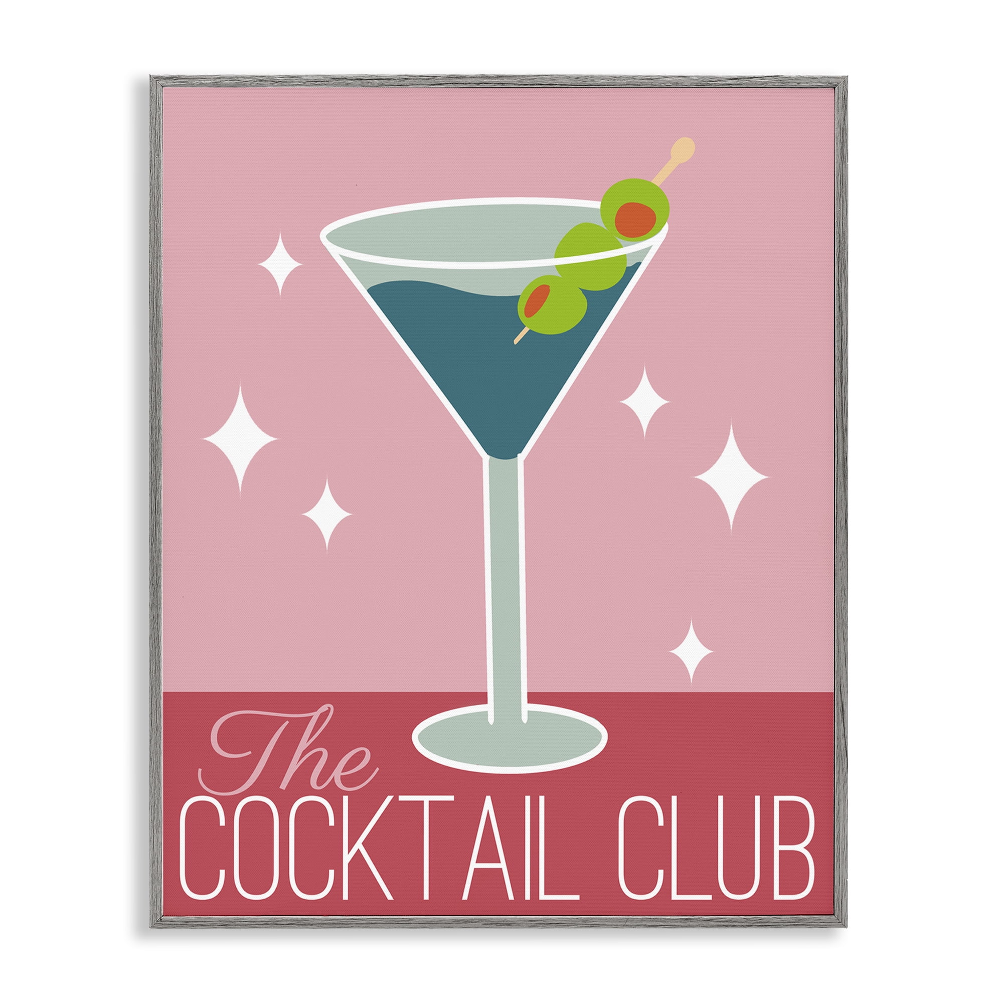 Stupell Industries Cocktail Club Typography Food & Beverage Painting Gray Framed Art Print Wall Art, 24 x 30