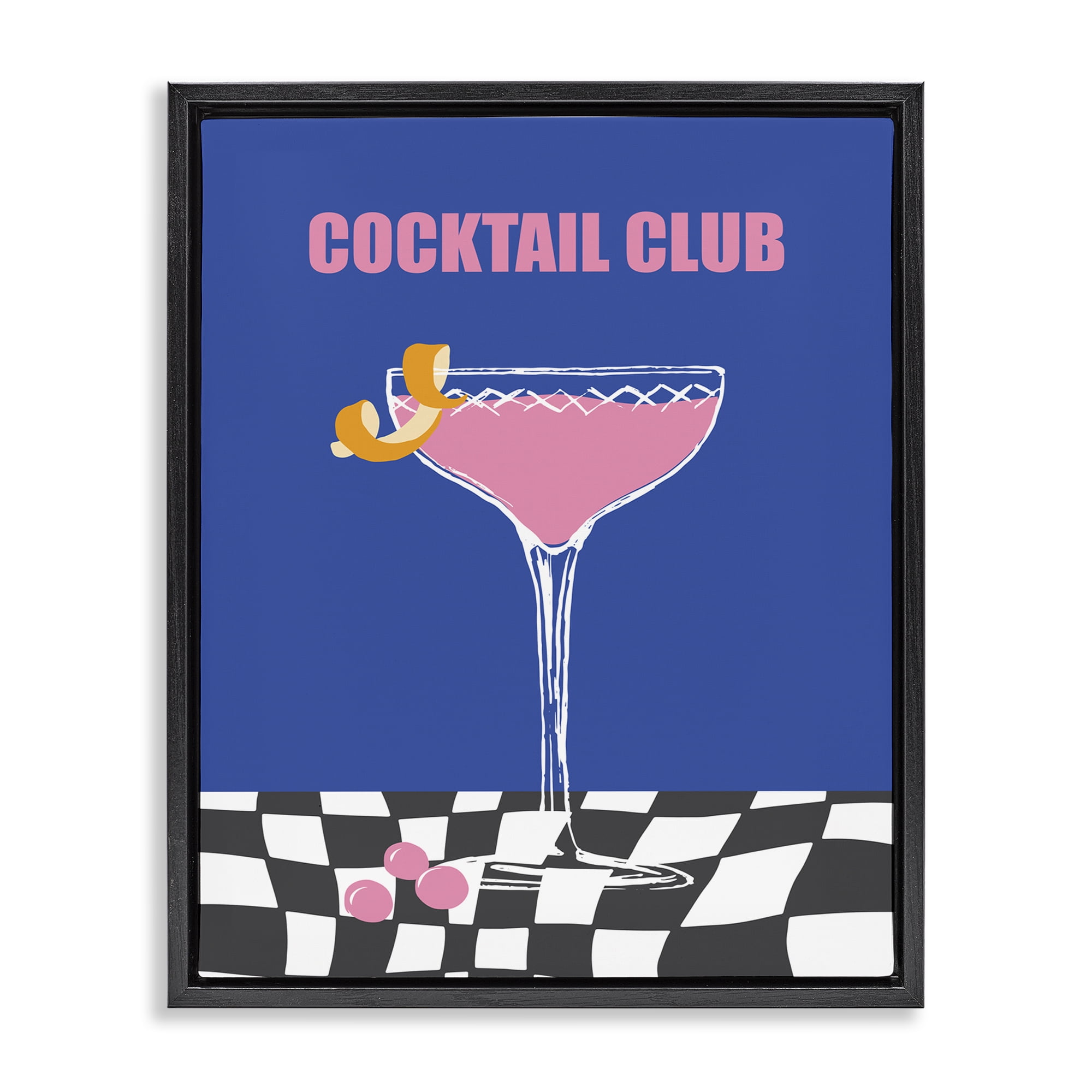 Stupell Industries Cocktail Club on Checkered Food & Beverage Painting Black Floater Framed Canvas Art Print Wall Art, 25 x 31