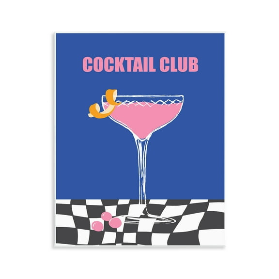 Stupell Industries Cocktail Club on Checkered Food & Beverage Painting Unframed Art Print Wall Art, 11 x 14