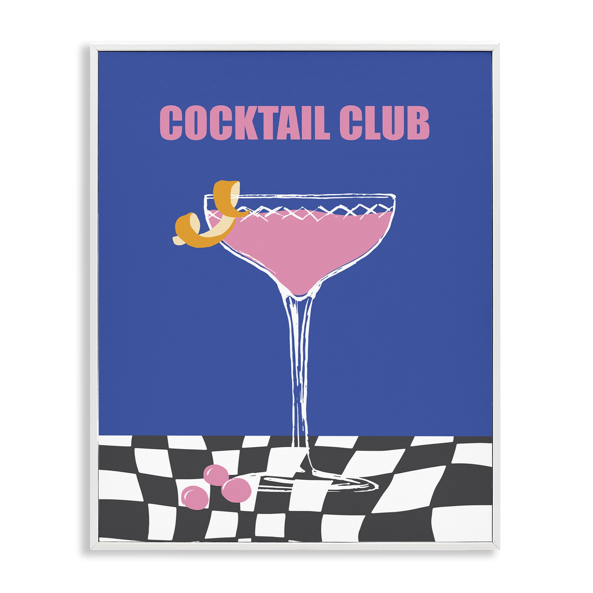 Stupell Industries Cocktail Club on Checkered Food & Beverage Painting White Framed Art Print Wall Art, 16 x 20
