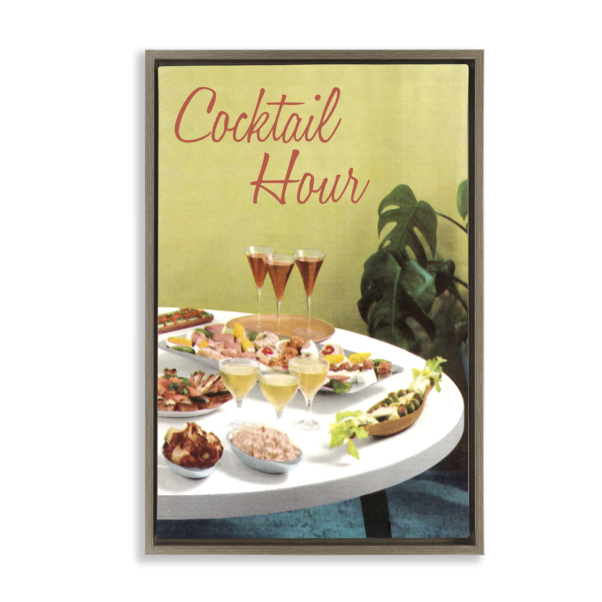 Stupell Industries Cocktail Hour Table Spread Brown Framed Floater Canvas Wall Art, design by Tim Wright