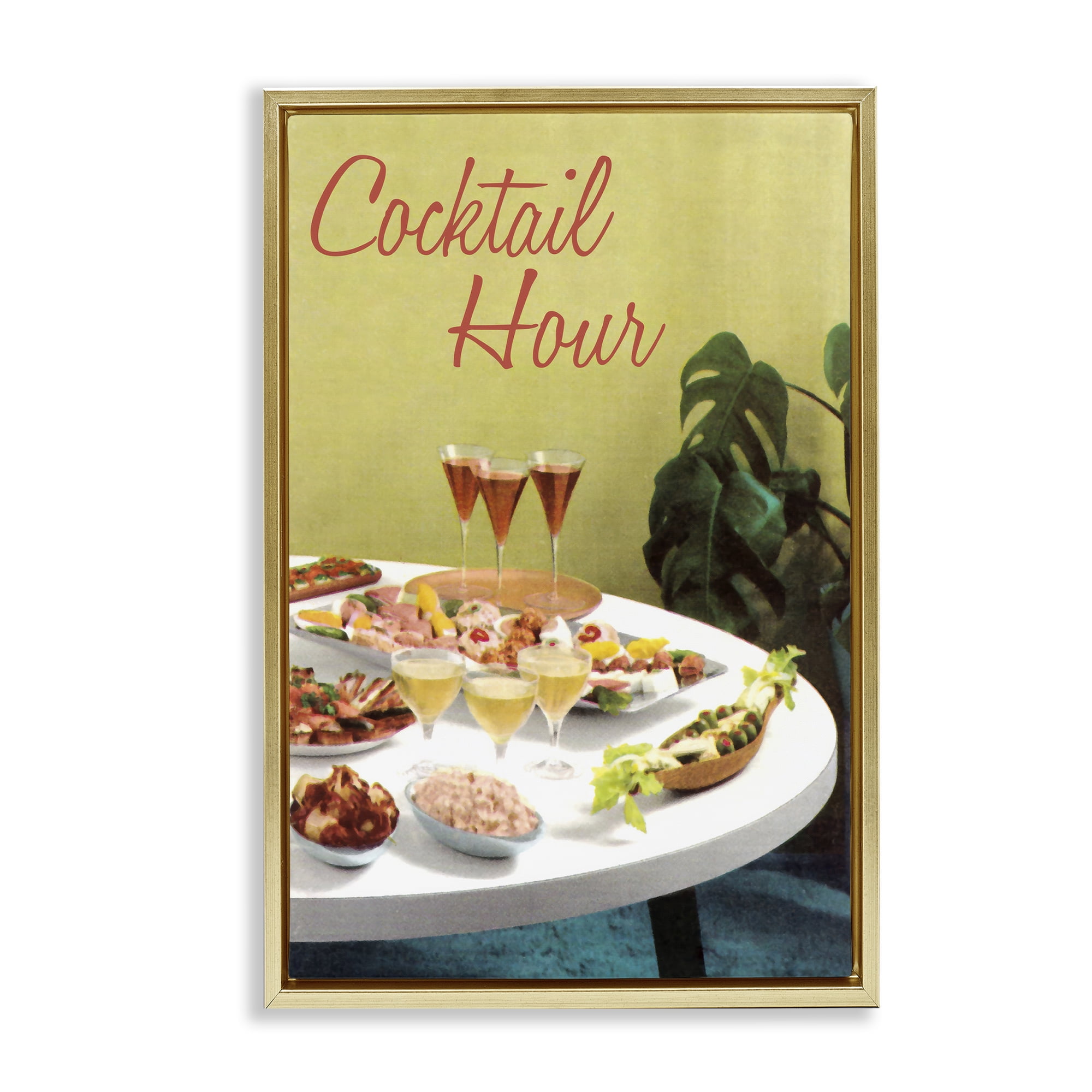 Stupell Industries Cocktail Hour Table Spread Gold Framed Floater Canvas Wall Art, design by Tim Wright