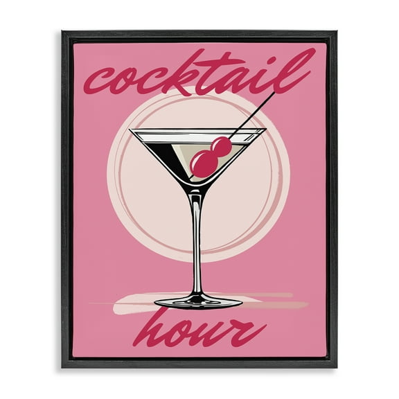 Stupell Industries Cocktail Hour on Pink Food & Beverage Painting Black Floater Framed Canvas Art Print Wall Art, 17 x 21