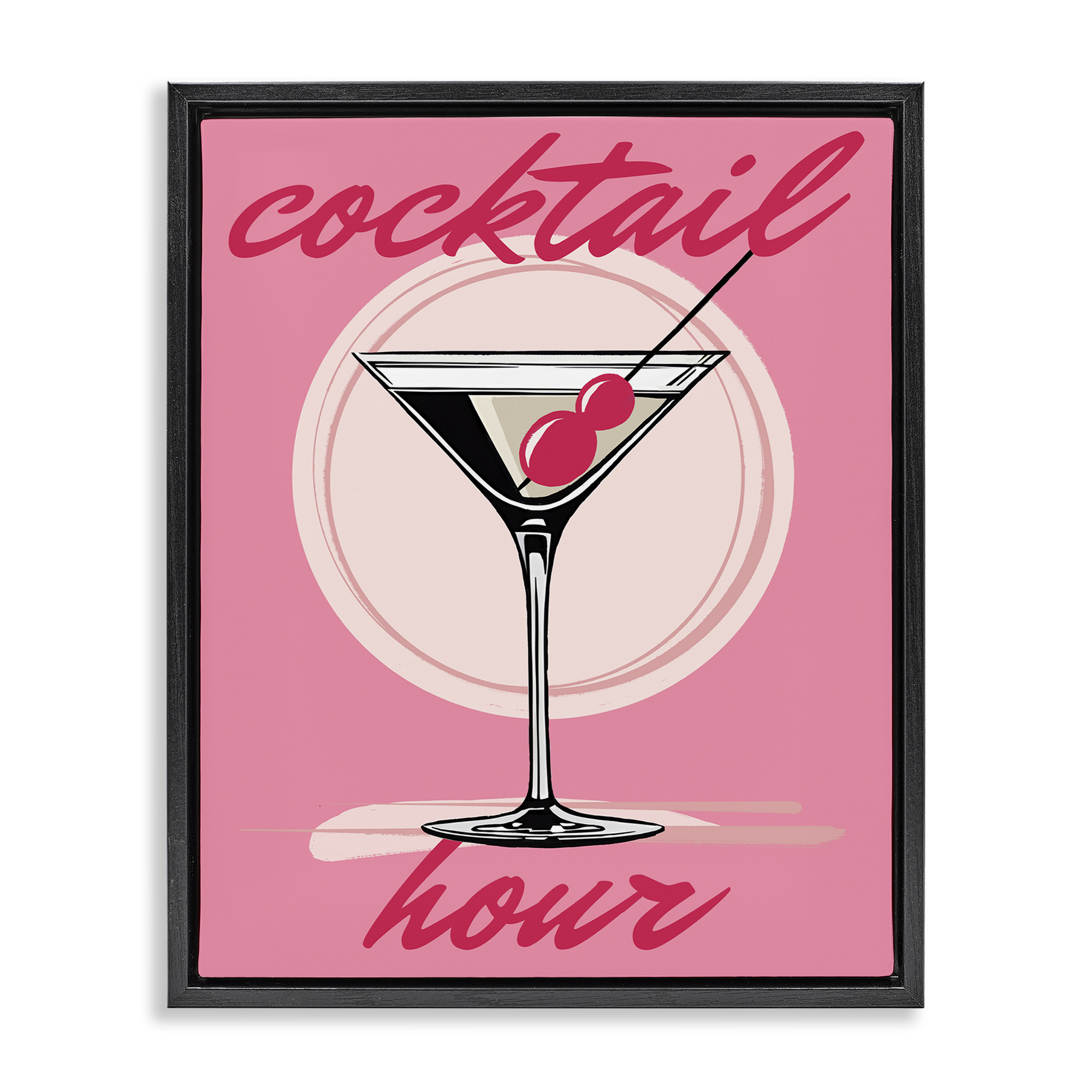 Stupell Industries Cocktail Hour on Pink Food & Beverage Painting Black Floater Framed Canvas Art Print Wall Art, 25 x 31