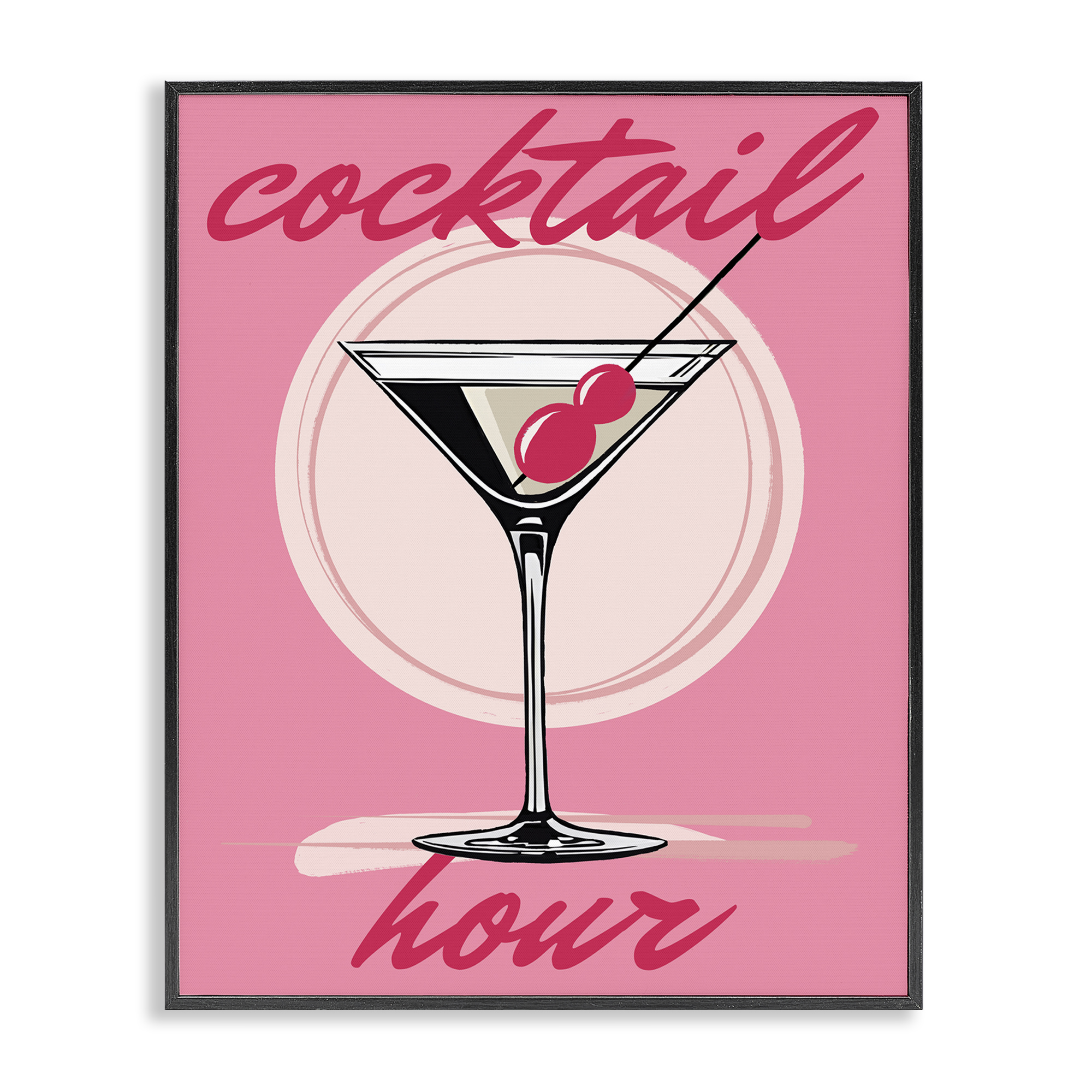 Stupell Industries Cocktail Hour on Pink Food & Beverage Painting Black Framed Art Print Wall Art, 16 x 20