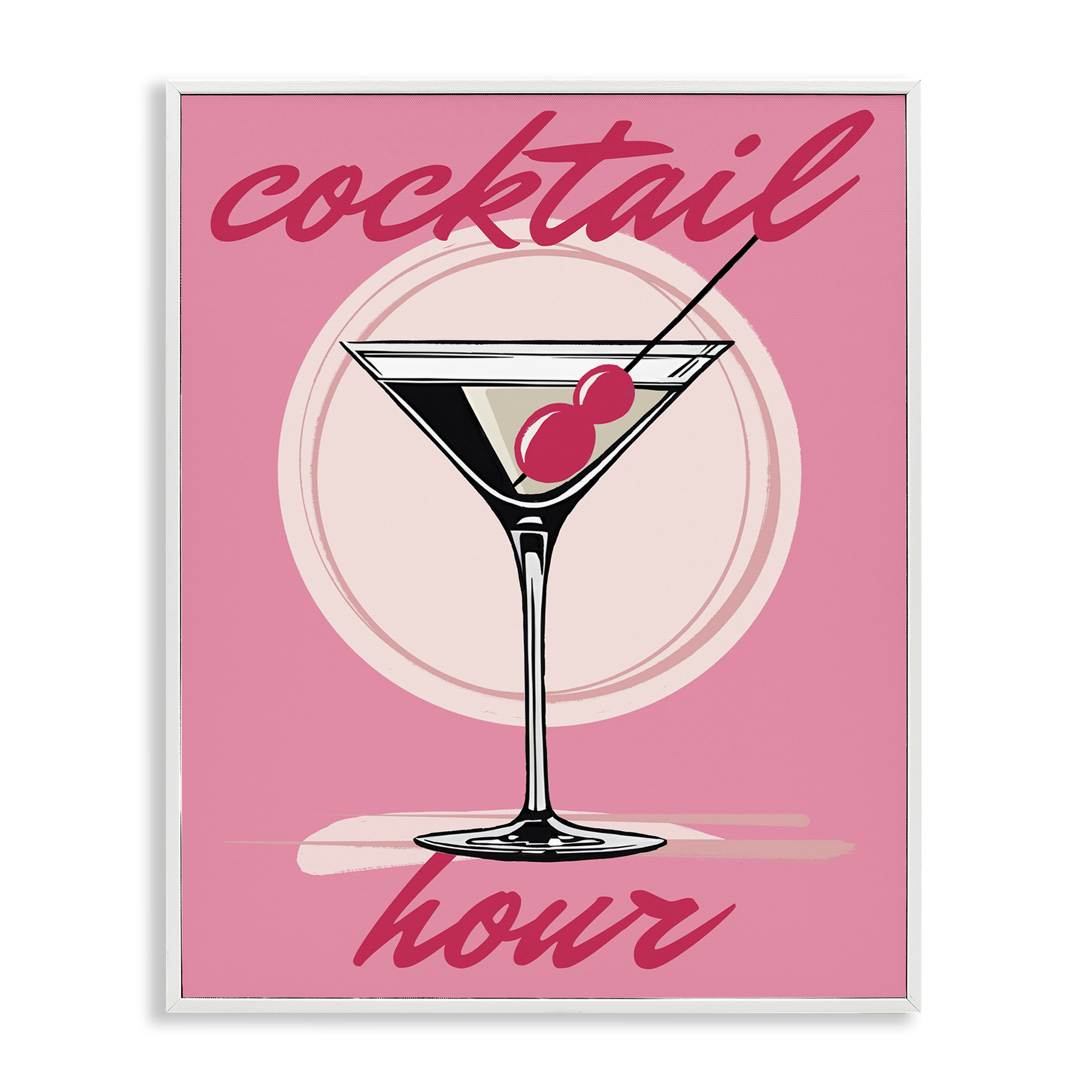 Stupell Industries Cocktail Hour on Pink Food & Beverage Painting White Framed Art Print Wall Art, 11 x 14