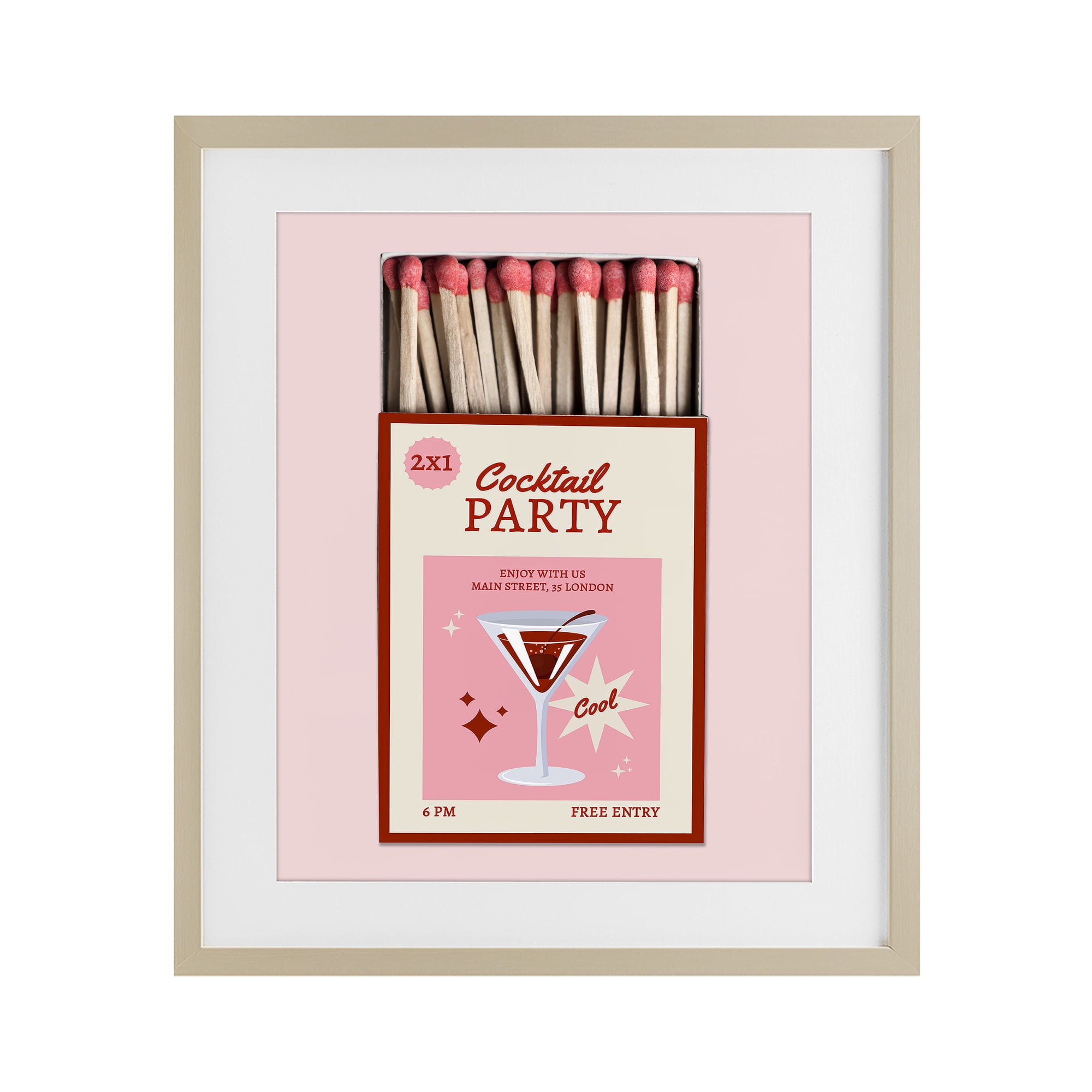 Stupell Industries Cocktail Party Matchbox Birch Framed Print Under Glass, design by CAD Designs