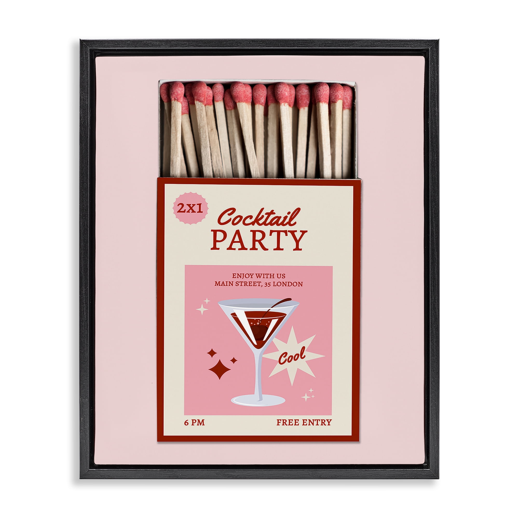 Stupell Industries Cocktail Party Matchbox Black Framed Floater Canvas Wall Art, design by CAD Designs