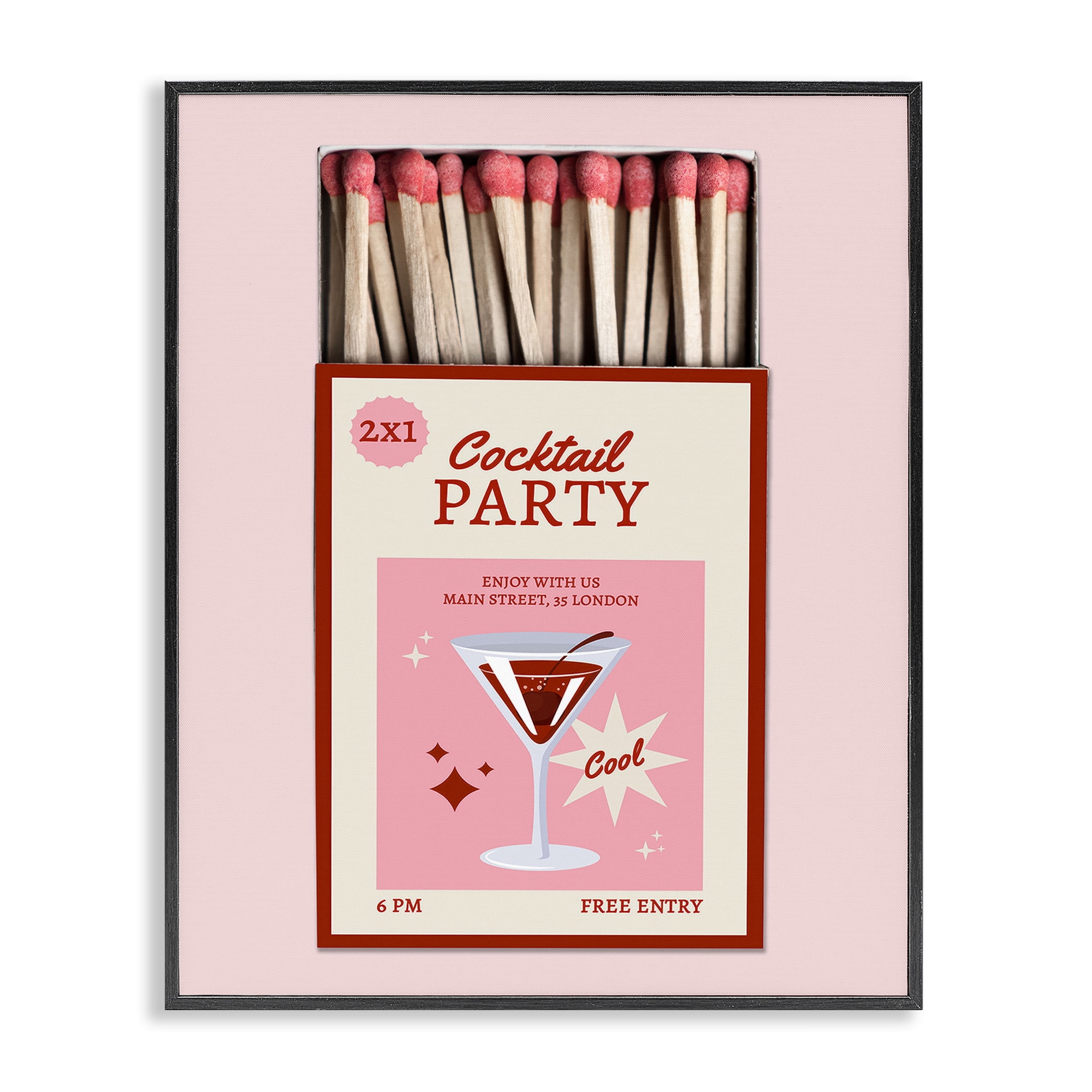 Stupell Industries Cocktail Party Matchbox Black Framed Giclee Art, design by CAD Designs