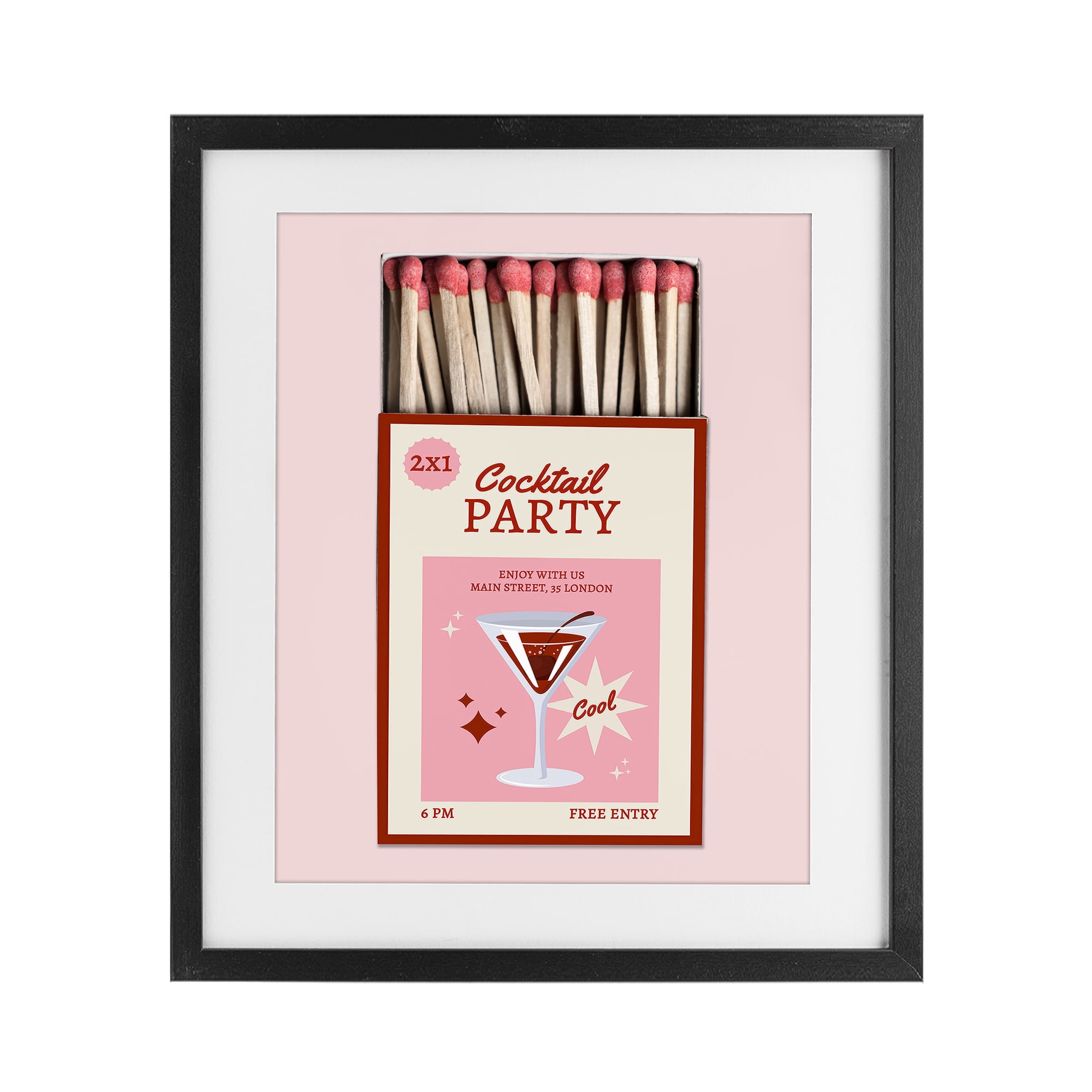 Stupell Industries Cocktail Party Matchbox Black Framed Print Under Glass, design by CAD Designs