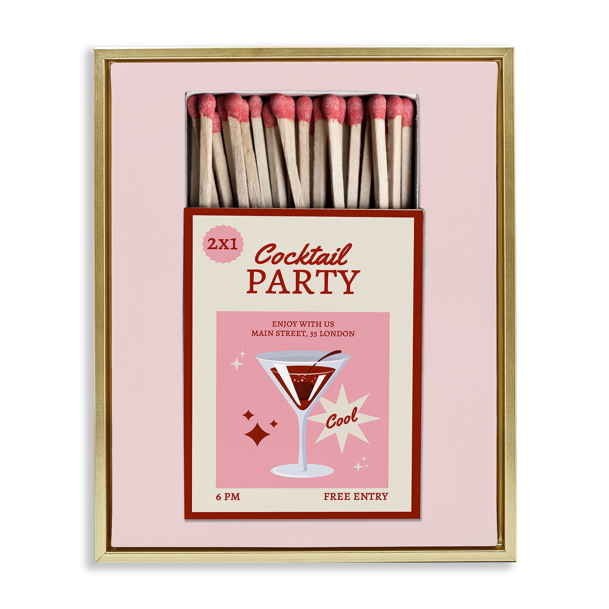 Stupell Industries Cocktail Party Matchbox Gold Framed Floater Canvas Wall Art, design by CAD Designs