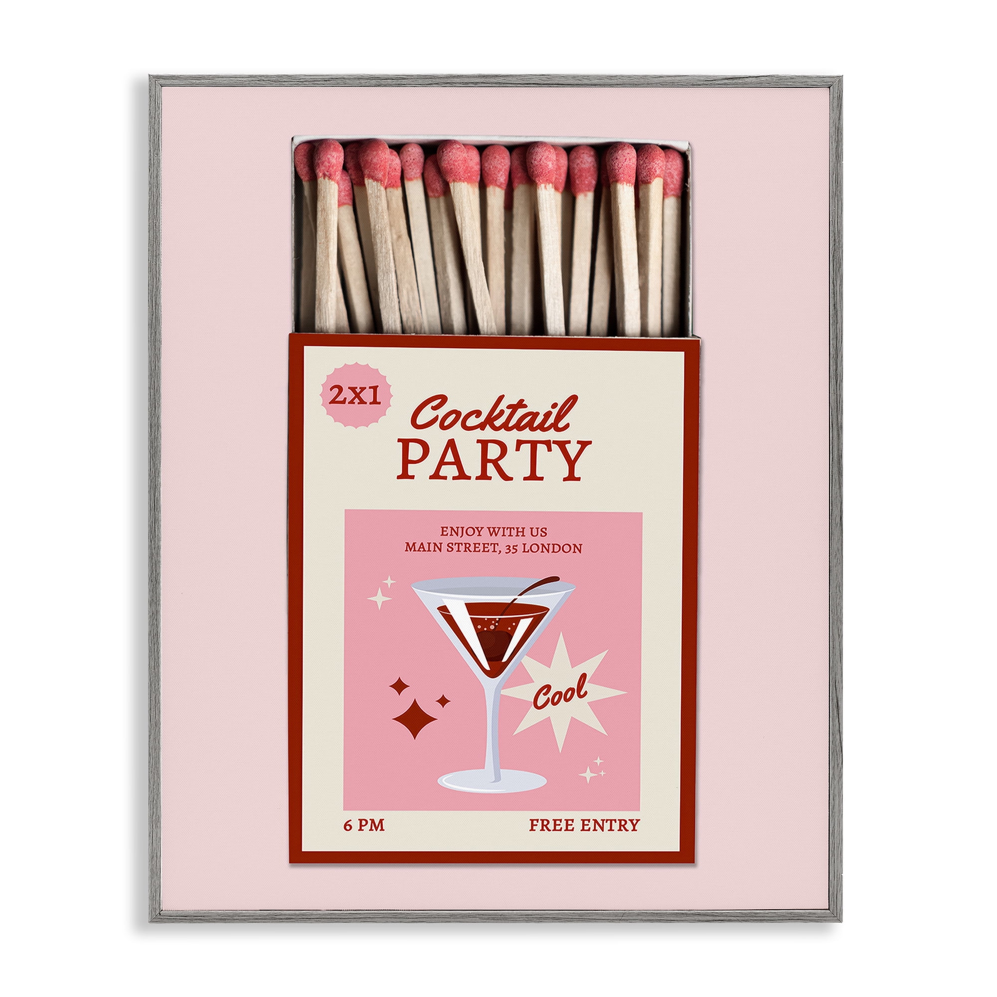 Stupell Industries Cocktail Party Matchbox Gray Framed Giclee Art, design by CAD Designs