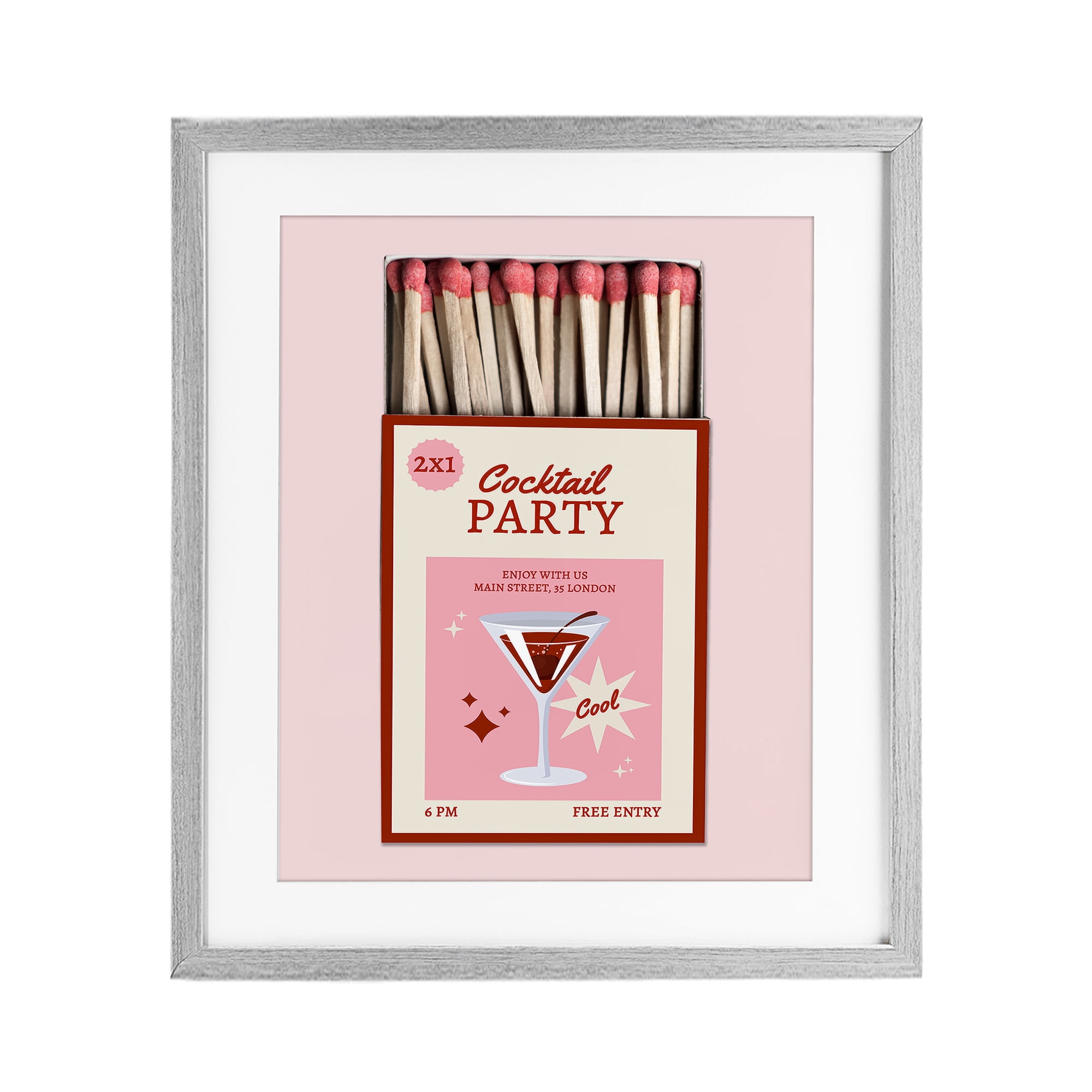 Stupell Industries Cocktail Party Matchbox Gray Framed Print Under Glass, design by CAD Designs