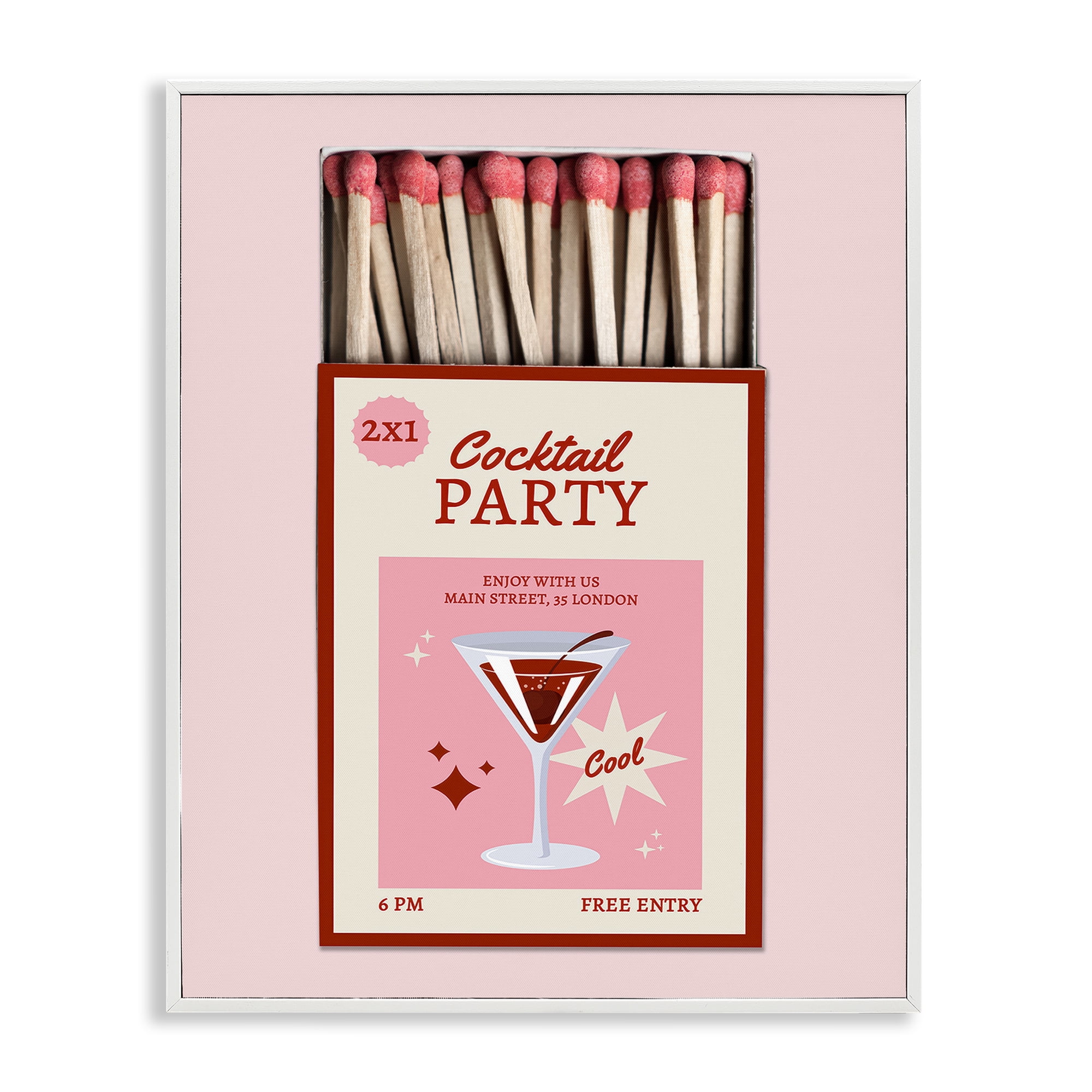 Stupell Industries Cocktail Party Matchbox White Framed Giclee Art, design by CAD Designs