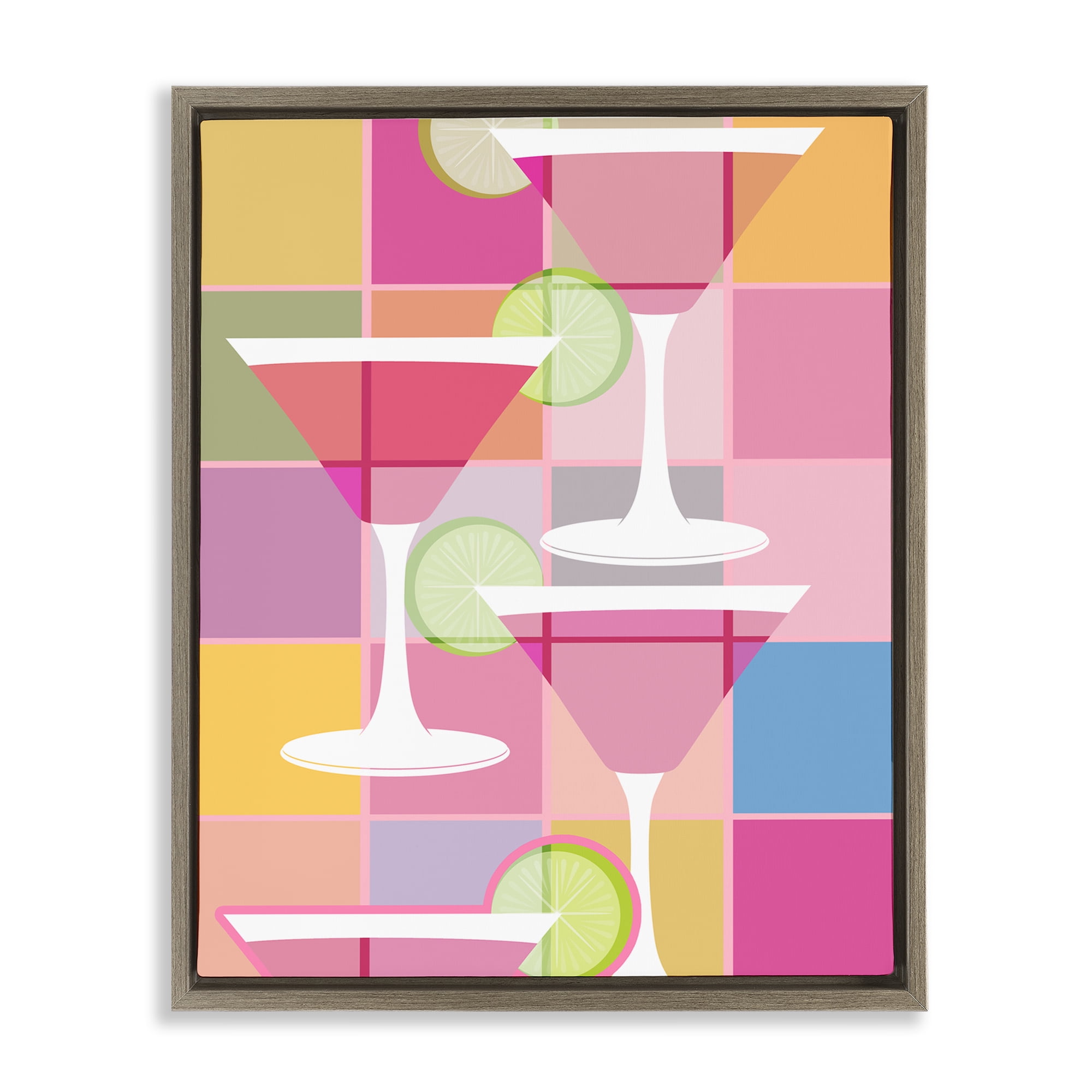 Stupell Industries Cocktail Squares Design Food & Beverage Painting Brown Floater Framed Canvas Art Print Wall Art, 17 x 21
