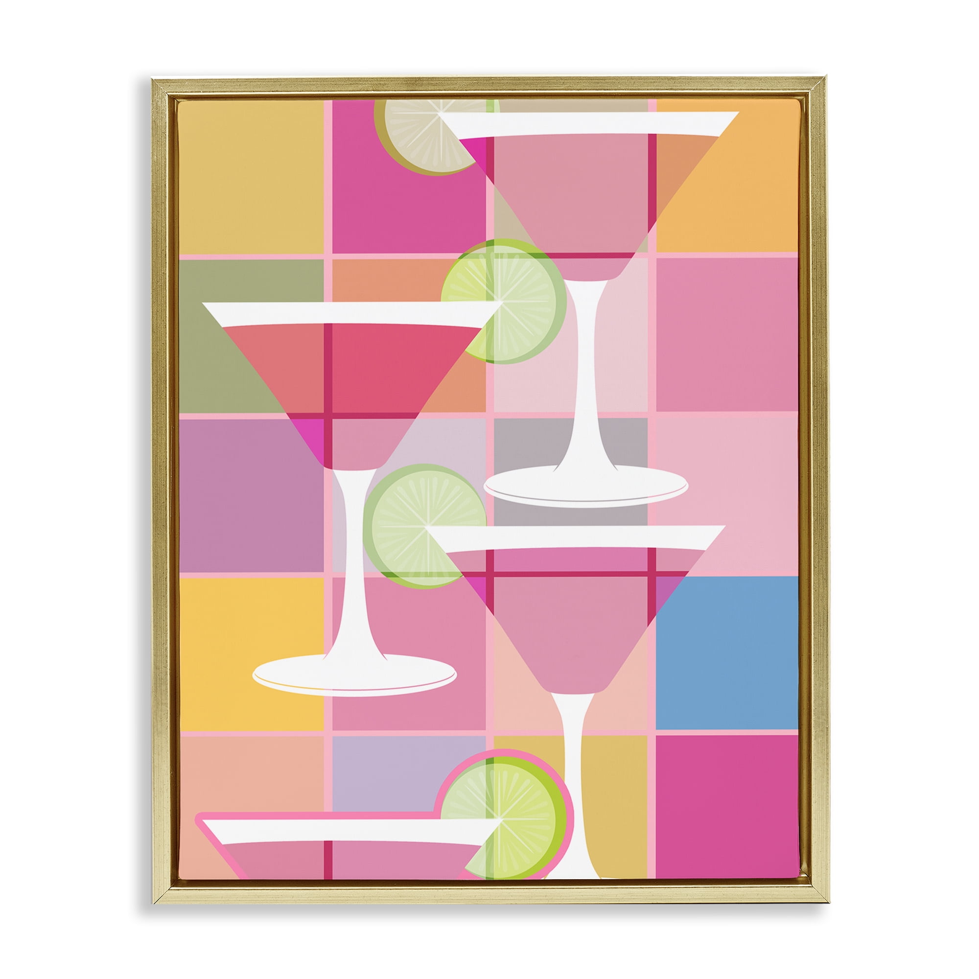 Stupell Industries Cocktail Squares Design Food & Beverage Painting Gold Floater Framed Canvas Art Print Wall Art, 25 x 31