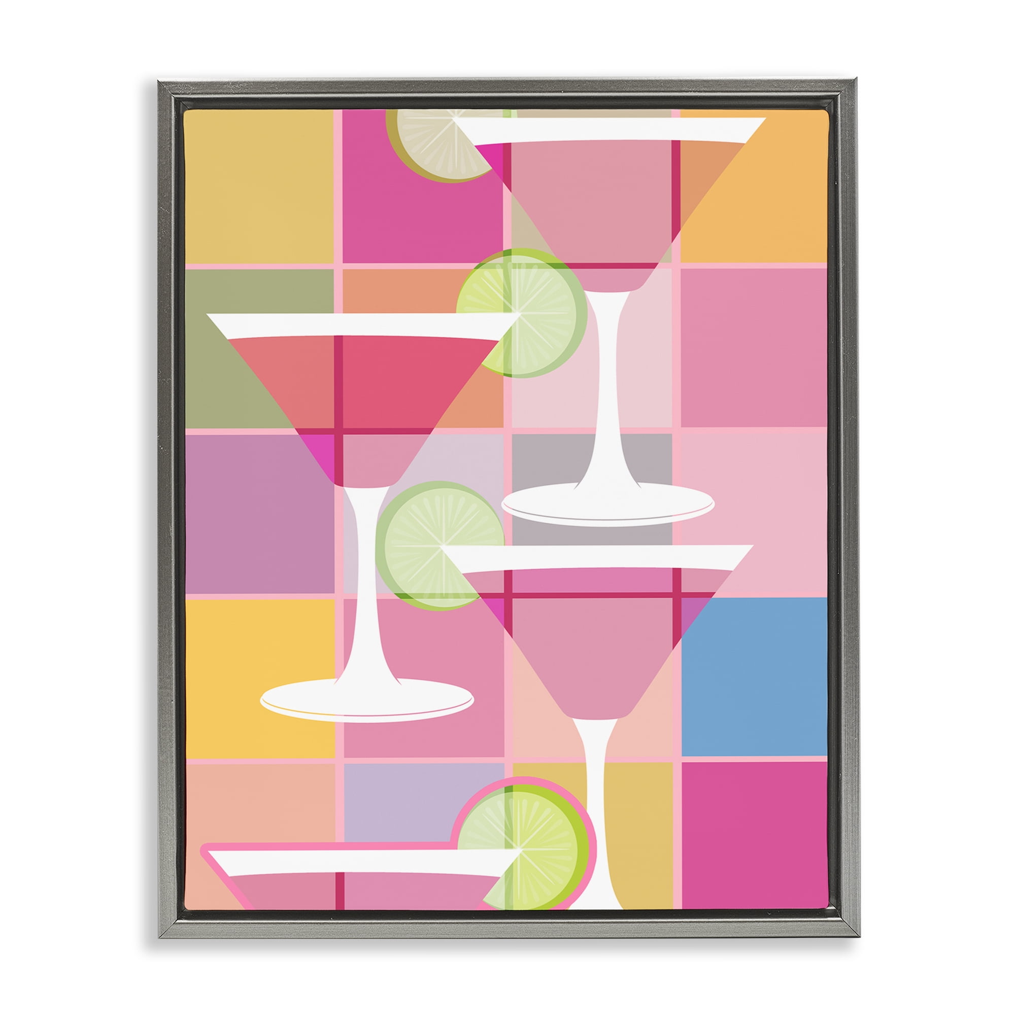 Stupell Industries Cocktail Squares Design Food & Beverage Painting Gray Floater Framed Canvas Art Print Wall Art, 17 x 21