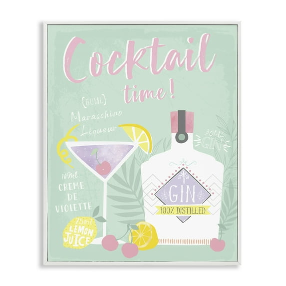 Stupell Industries Cocktail Time with Recipe Food & Beverage Painting White Framed Art Print Wall Art, 16 x 20