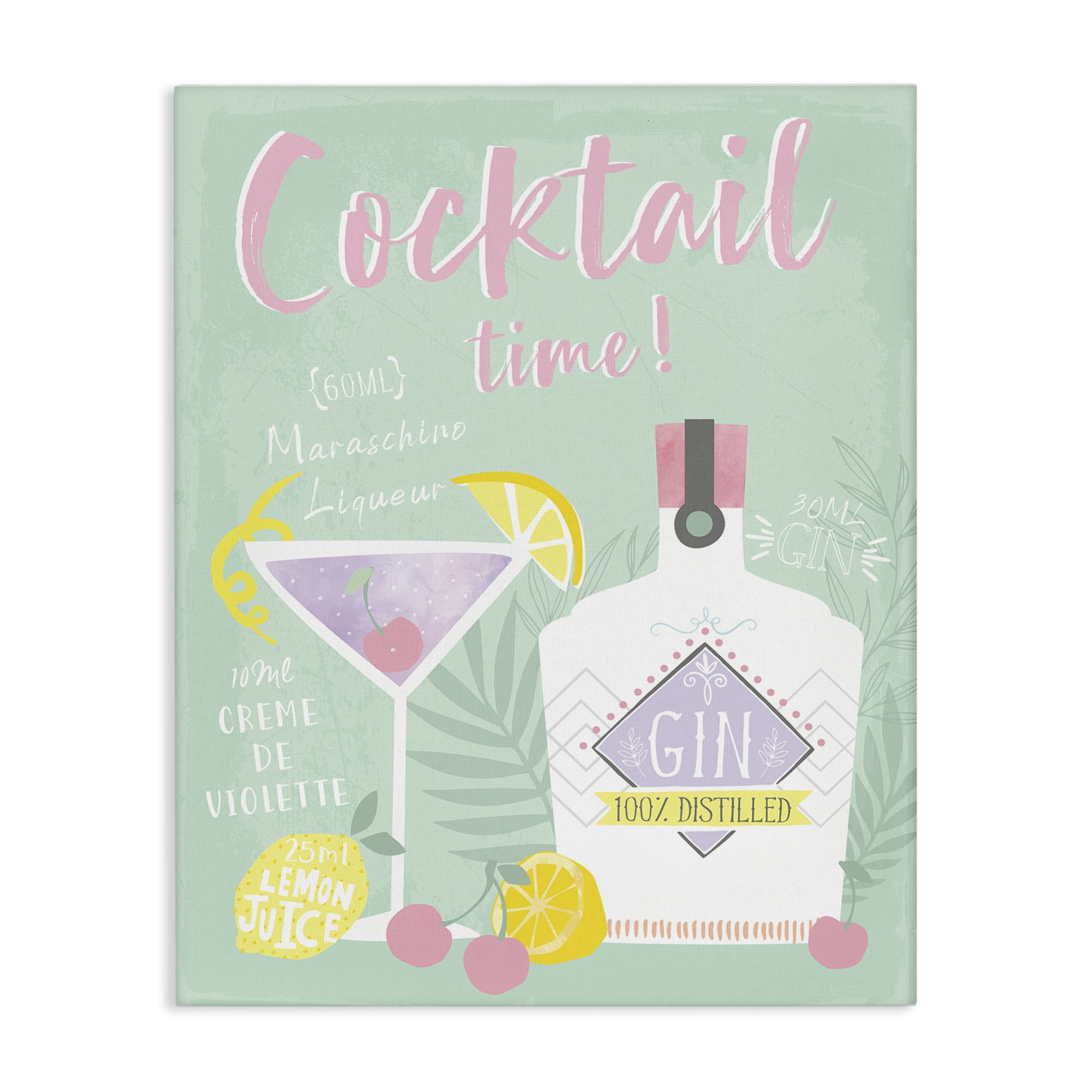 Stupell Industries Cocktail Time with Recipe Food & Beverage Painting Wrapped Canvas Art Print Wall Art, 36 x 48