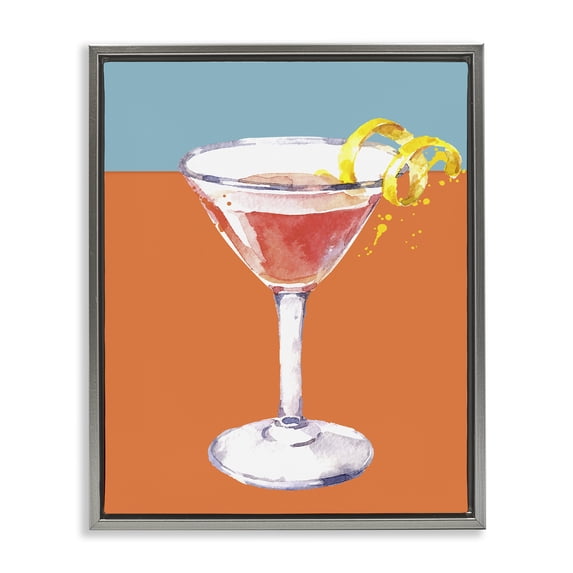 Stupell Industries Modern Cocktail on Blocked Hues Gray Floating Frame Canvas Art, 17 x 21, by Susan Jill