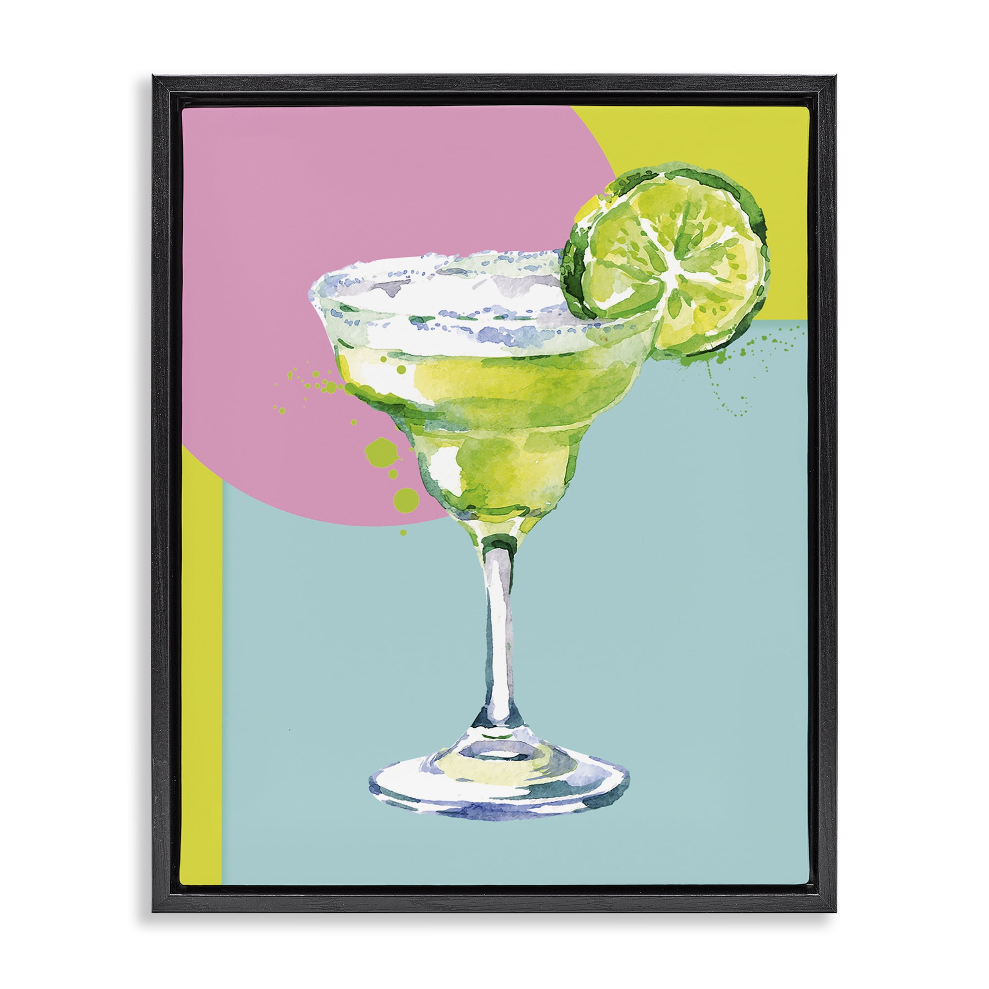 Stupell Industries Cocktail with Lime Slice Food & Beverage Painting Black Floater Framed Canvas Art Print Wall Art, 17 x 21