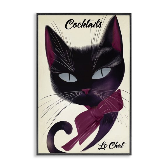 Stupell Industries Cocktails Le Chat Poster Black Framed Giclee Art design by Annabelle Hall, 24 x 16