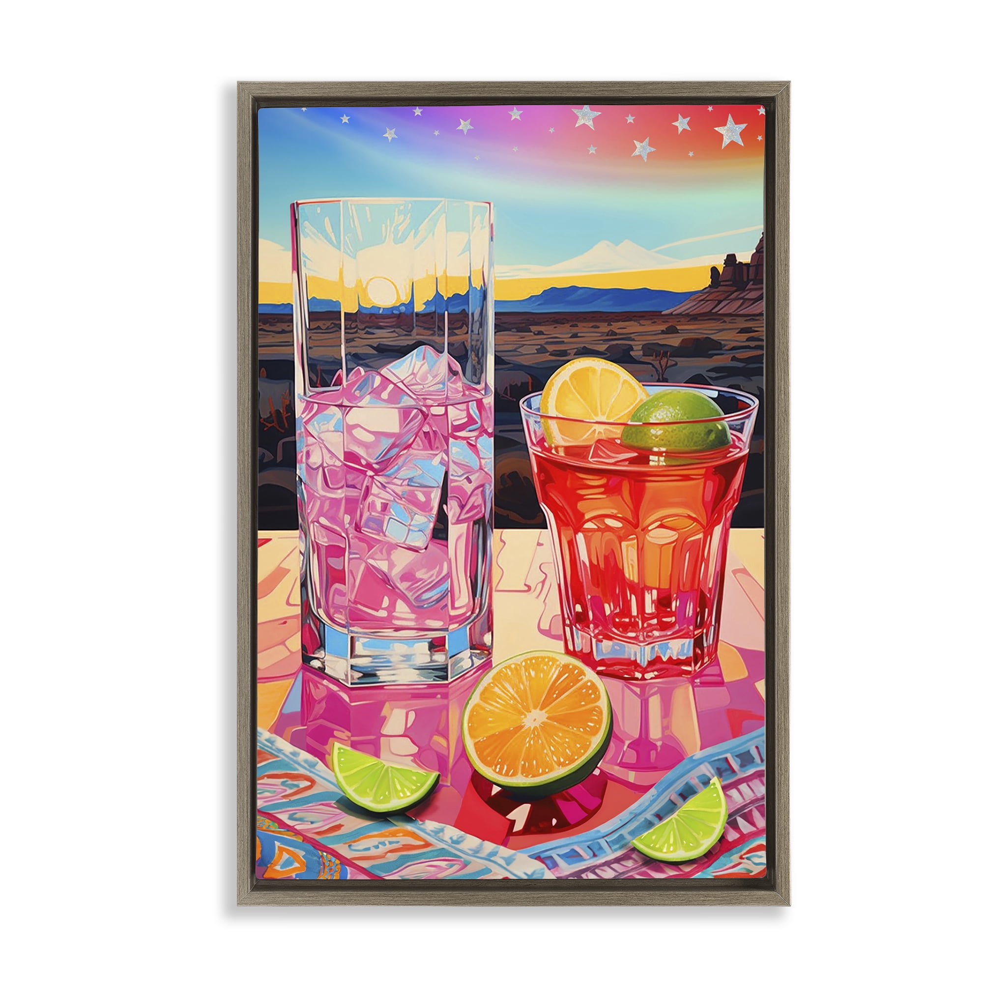 Stupell Industries Cocktails at Sunset View Food & Beverage Painting Brown Floater Framed Canvas Art Print Wall Art, 17 x 25