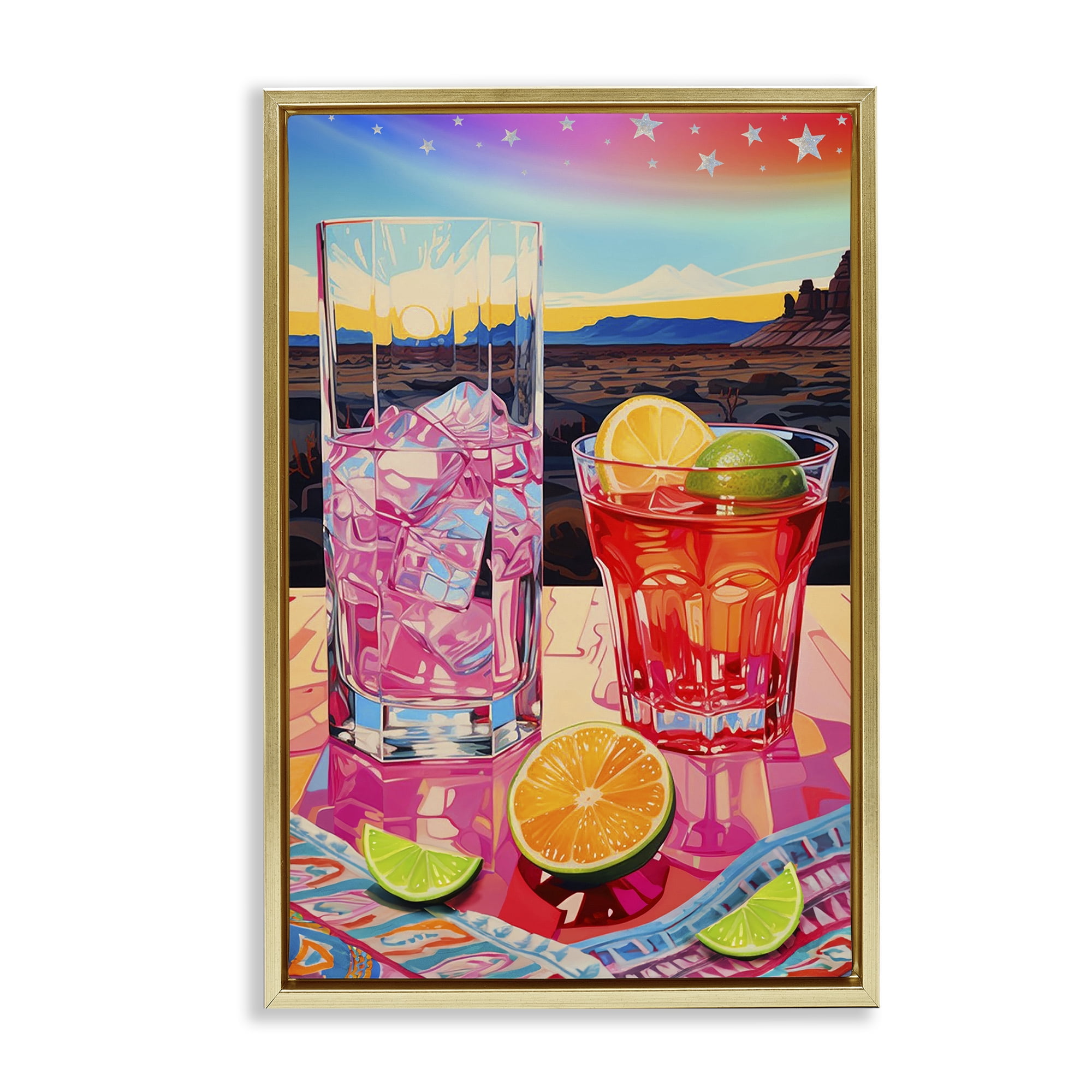 Stupell Industries Cocktails at Sunset View Food & Beverage Painting Gold Floater Framed Canvas Art Print Wall Art, 21 x 31
