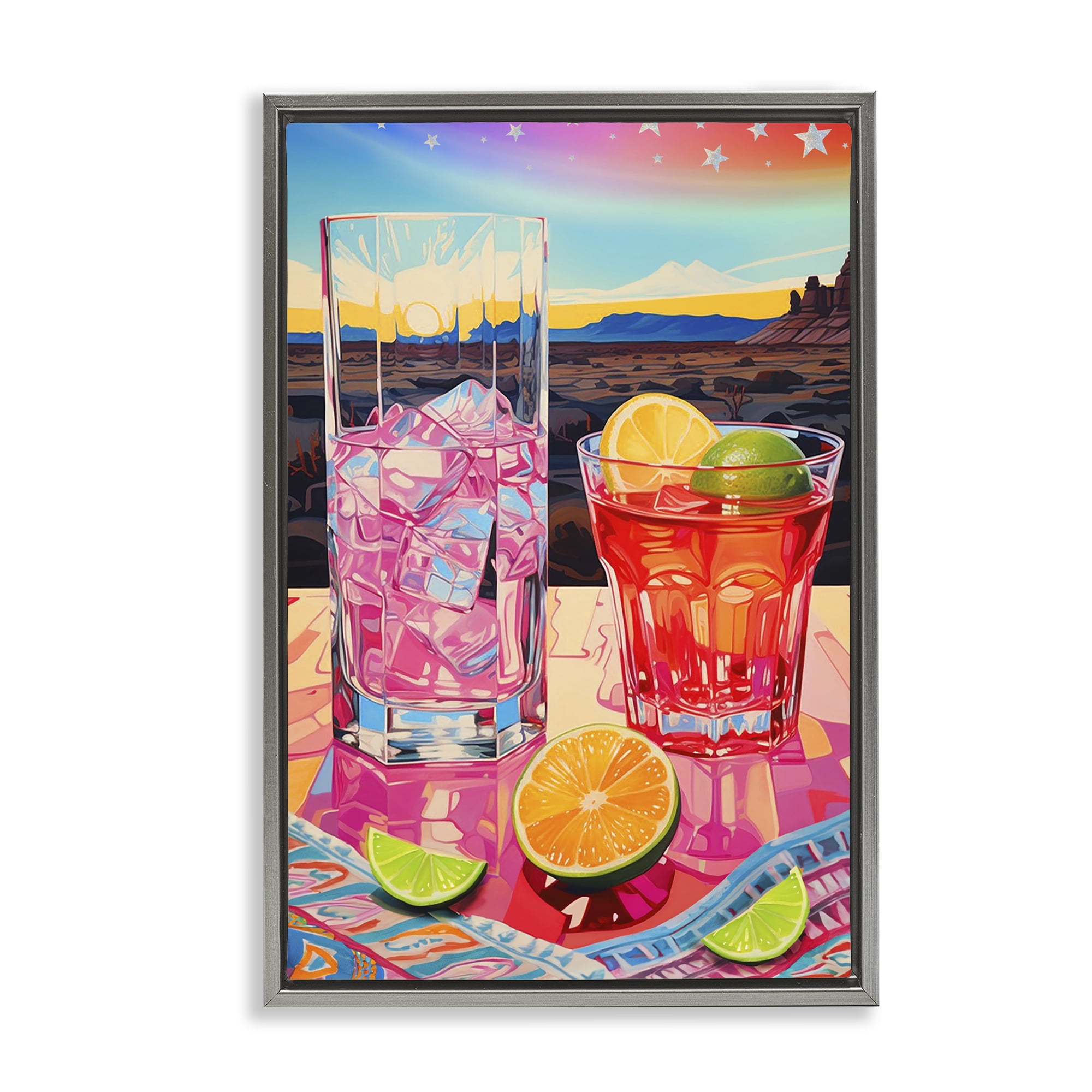 Stupell Industries Cocktails at Sunset View Food & Beverage Painting Gray Floater Framed Canvas Art Print Wall Art, 17 x 25
