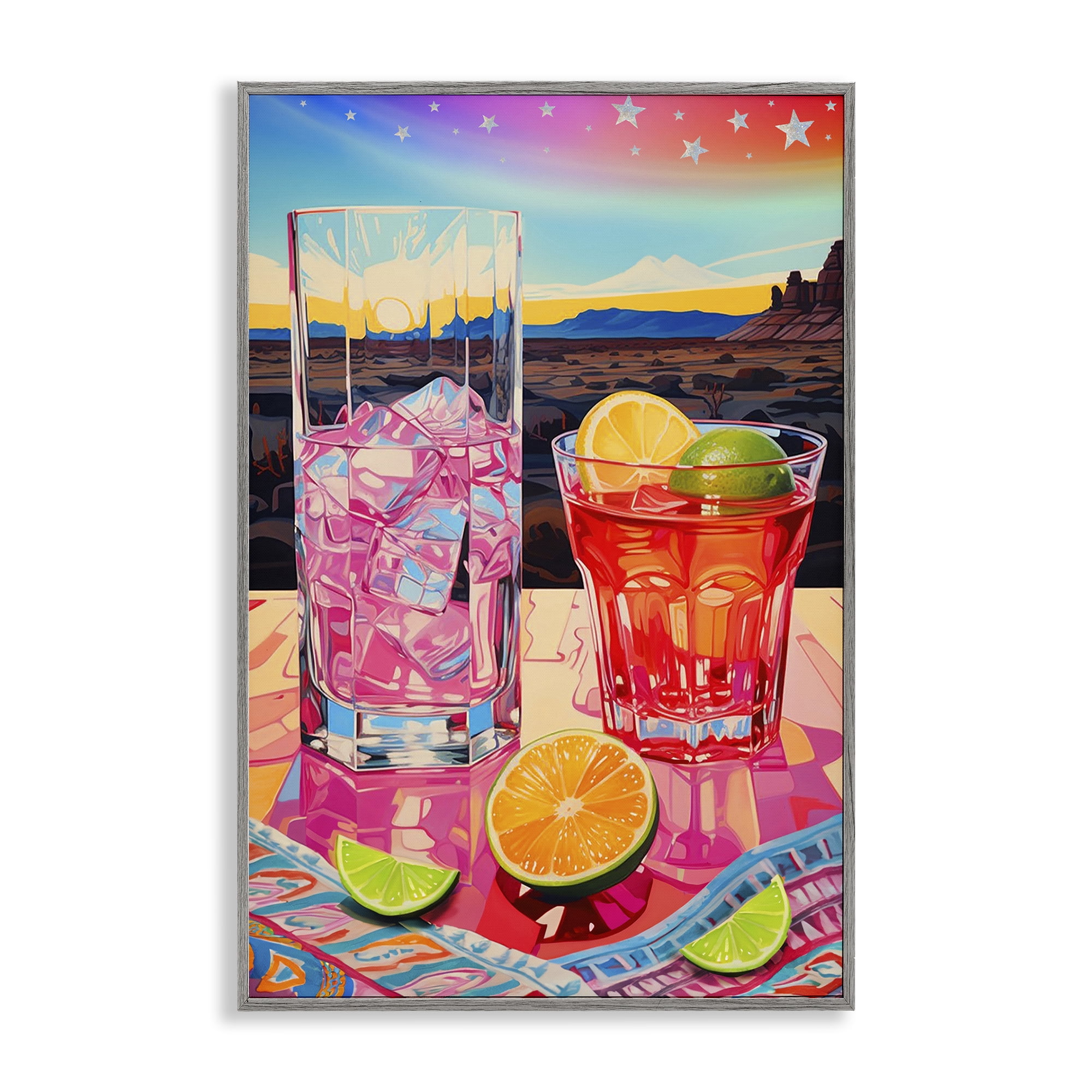 Stupell Industries Cocktails at Sunset View Food & Beverage Painting Gray Framed Art Print Wall Art, 20 x 30