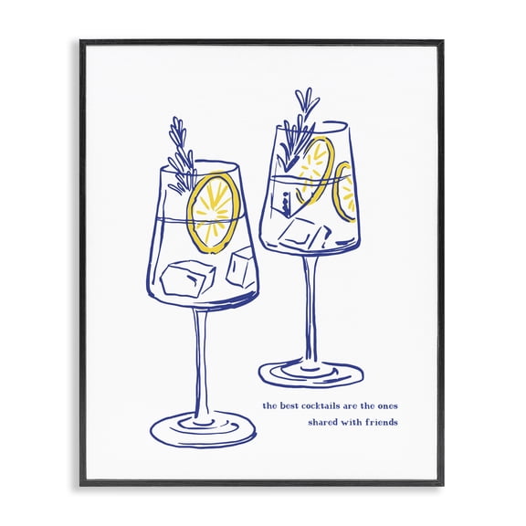Stupell Industries Cocktails with Friends Quotes and Sayings Painting Black Framed Art Print Wall Art, 24 x 30