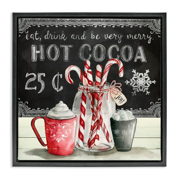 Stupell Industries Cocoa & Candy Canes Holiday Painting Black Floater Framed Canvas Art Print Wall Art, 18 x 18